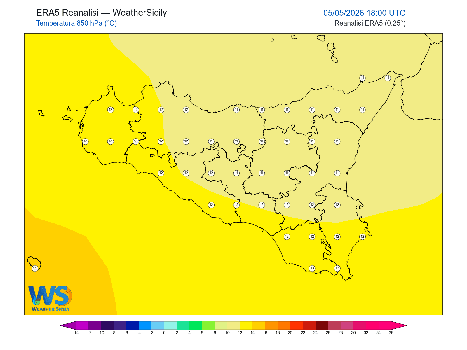 Temperatura a 850 hPa · 2026050518