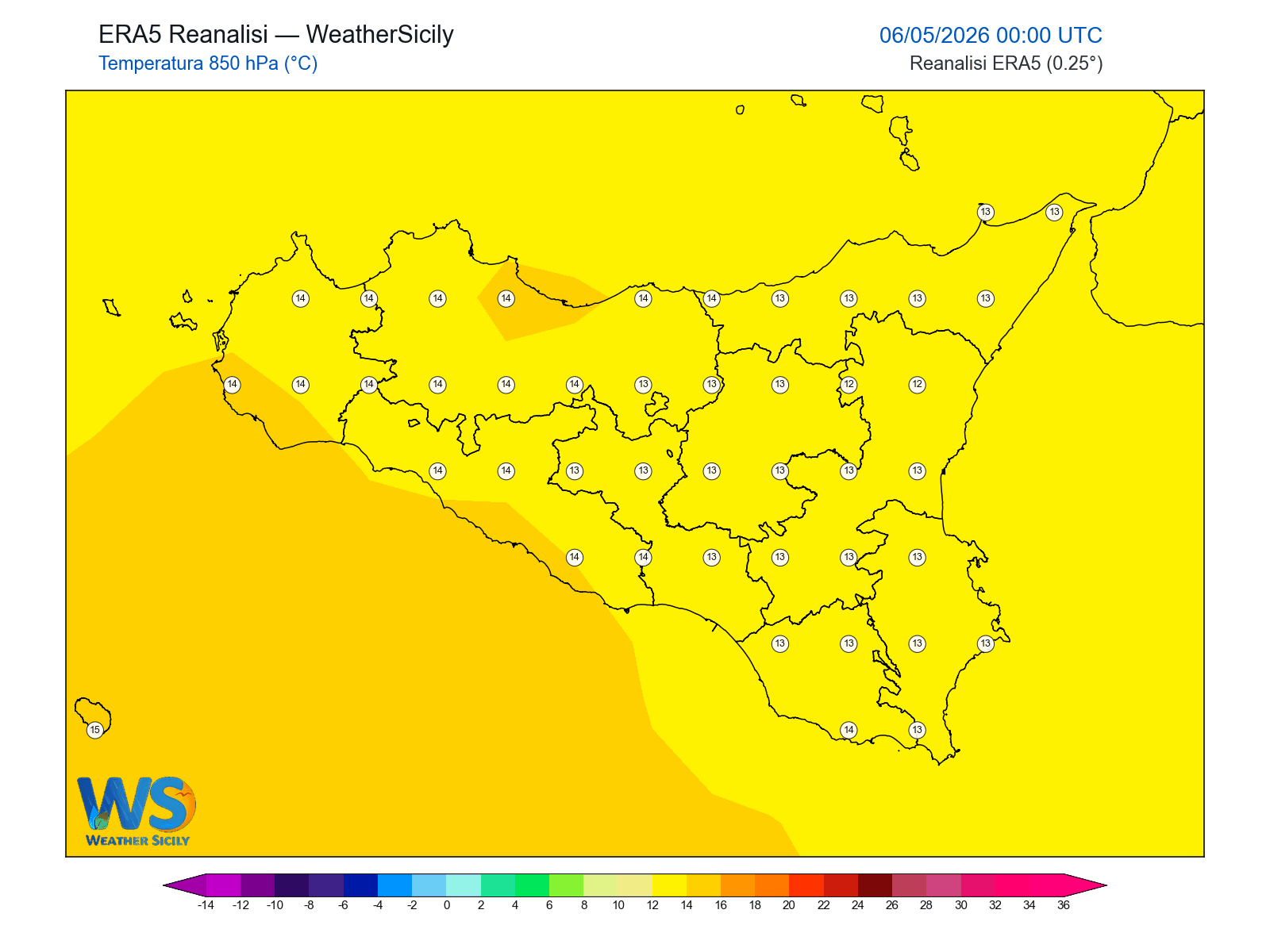 Temperatura a 850 hPa · 2026050600