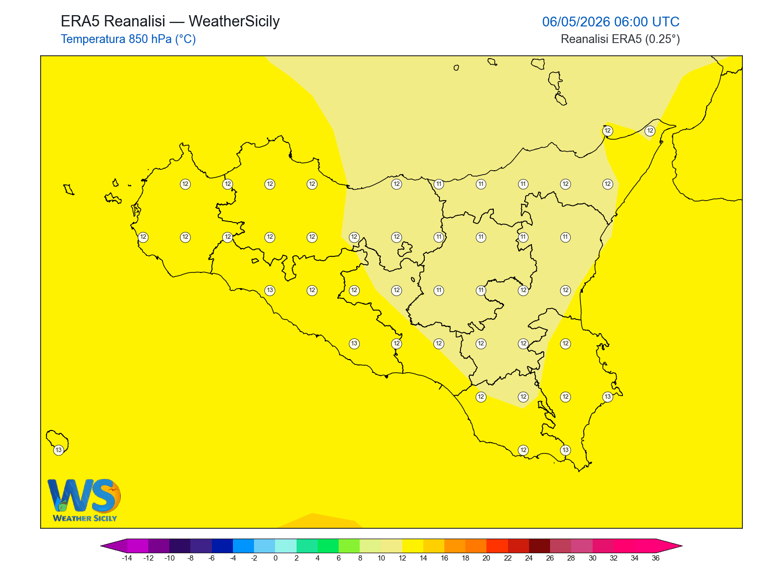 Temperatura a 850 hPa · 2026050606