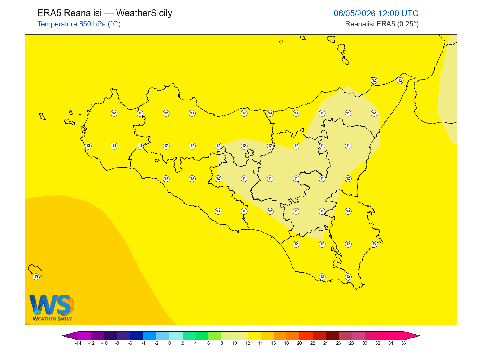 Temperatura a 850 hPa · 2026050612
