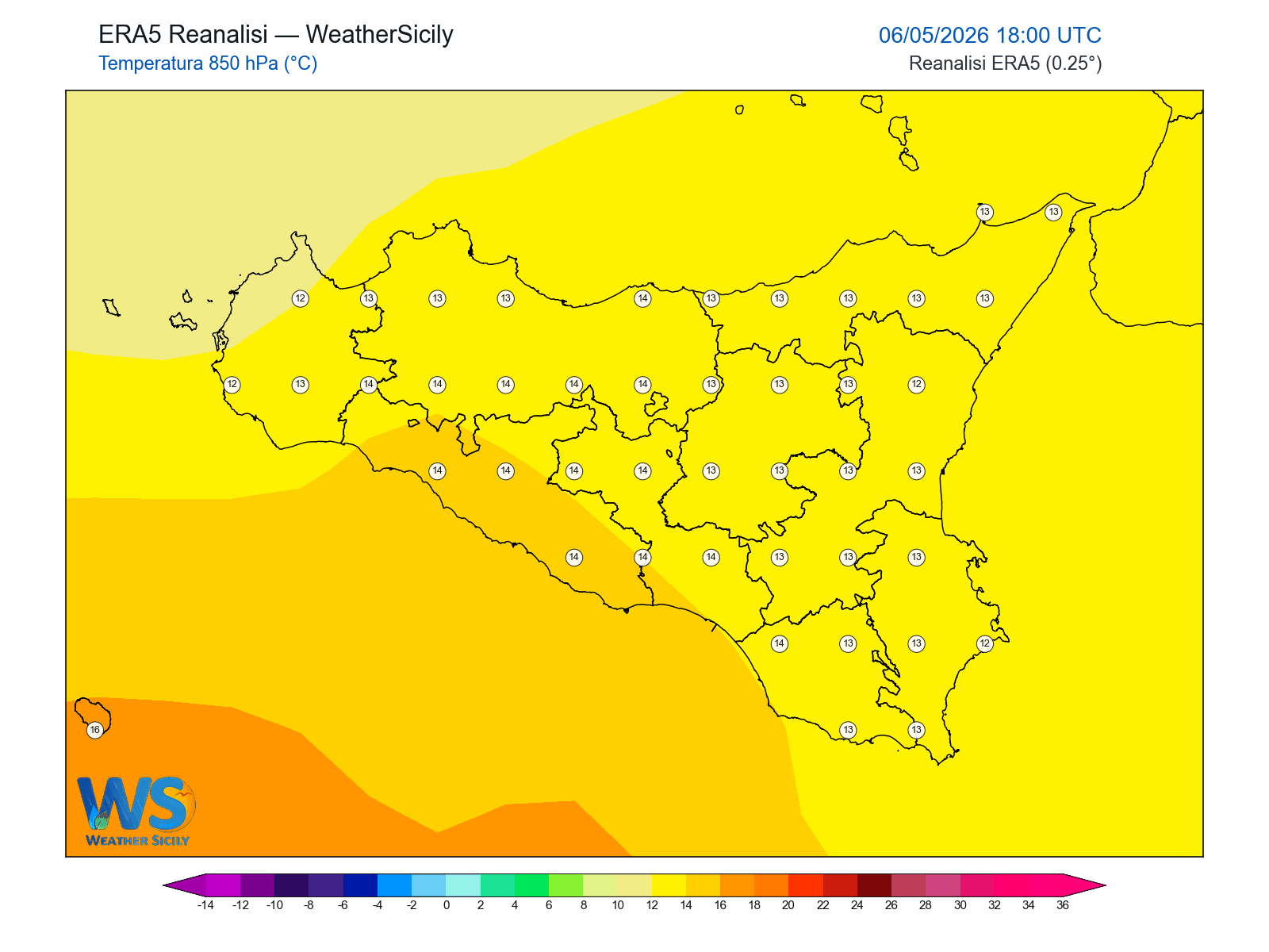 Temperatura a 850 hPa · 2026050618
