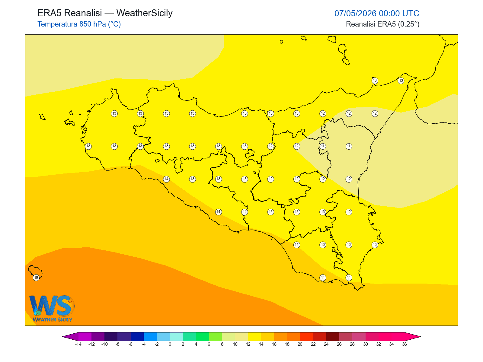 Temperatura a 850 hPa · 2026050700