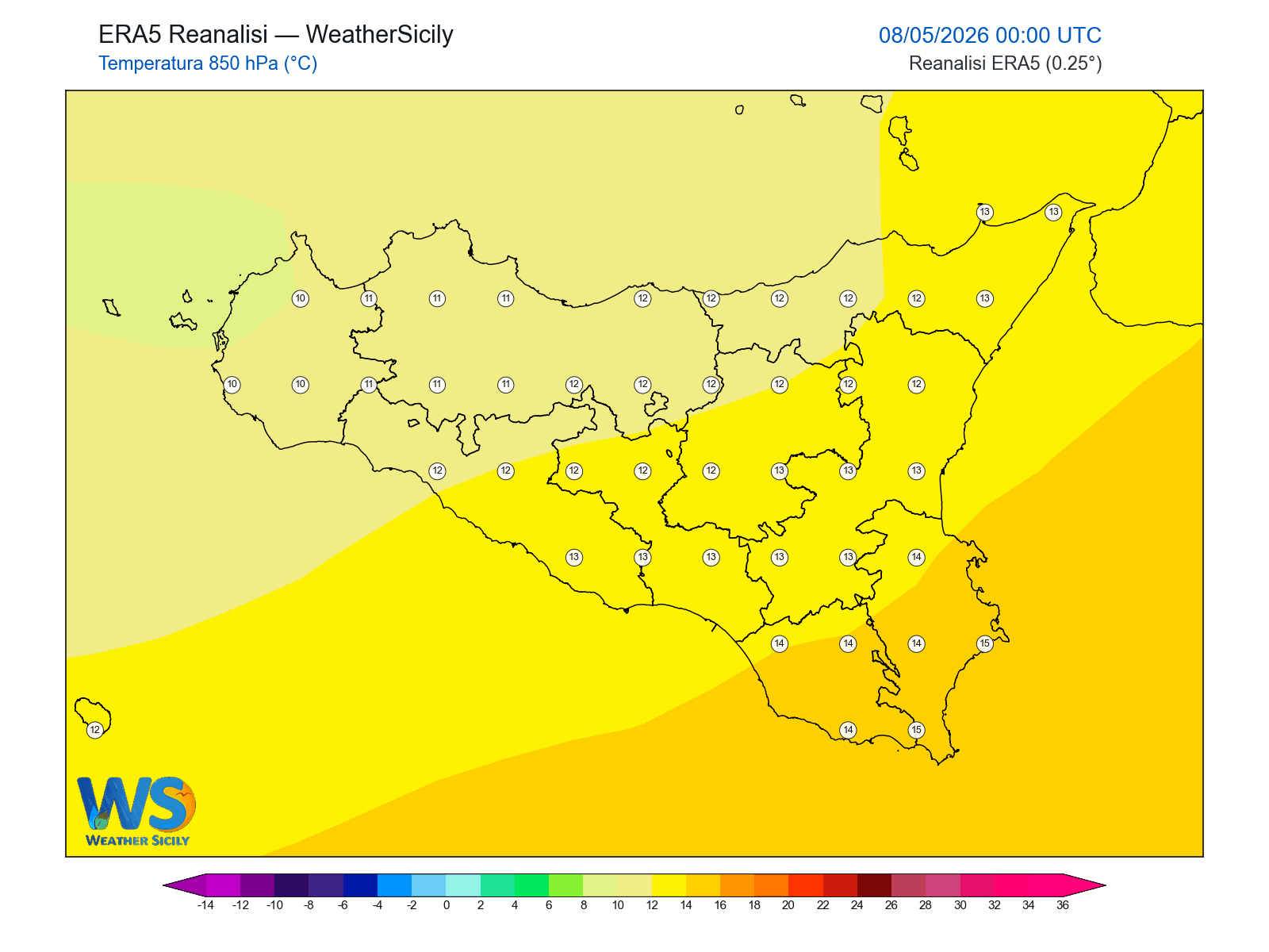 Temperatura a 850 hPa · 2026050800