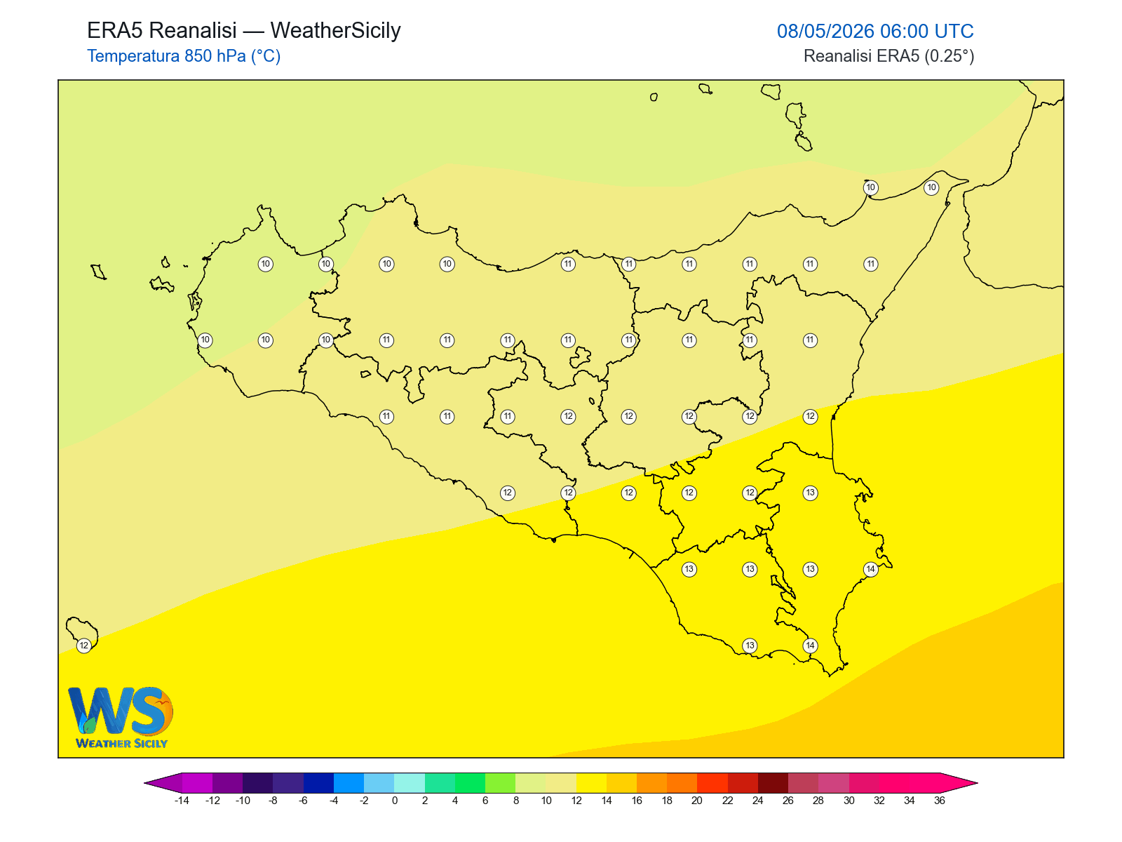Temperatura a 850 hPa · 2026050806
