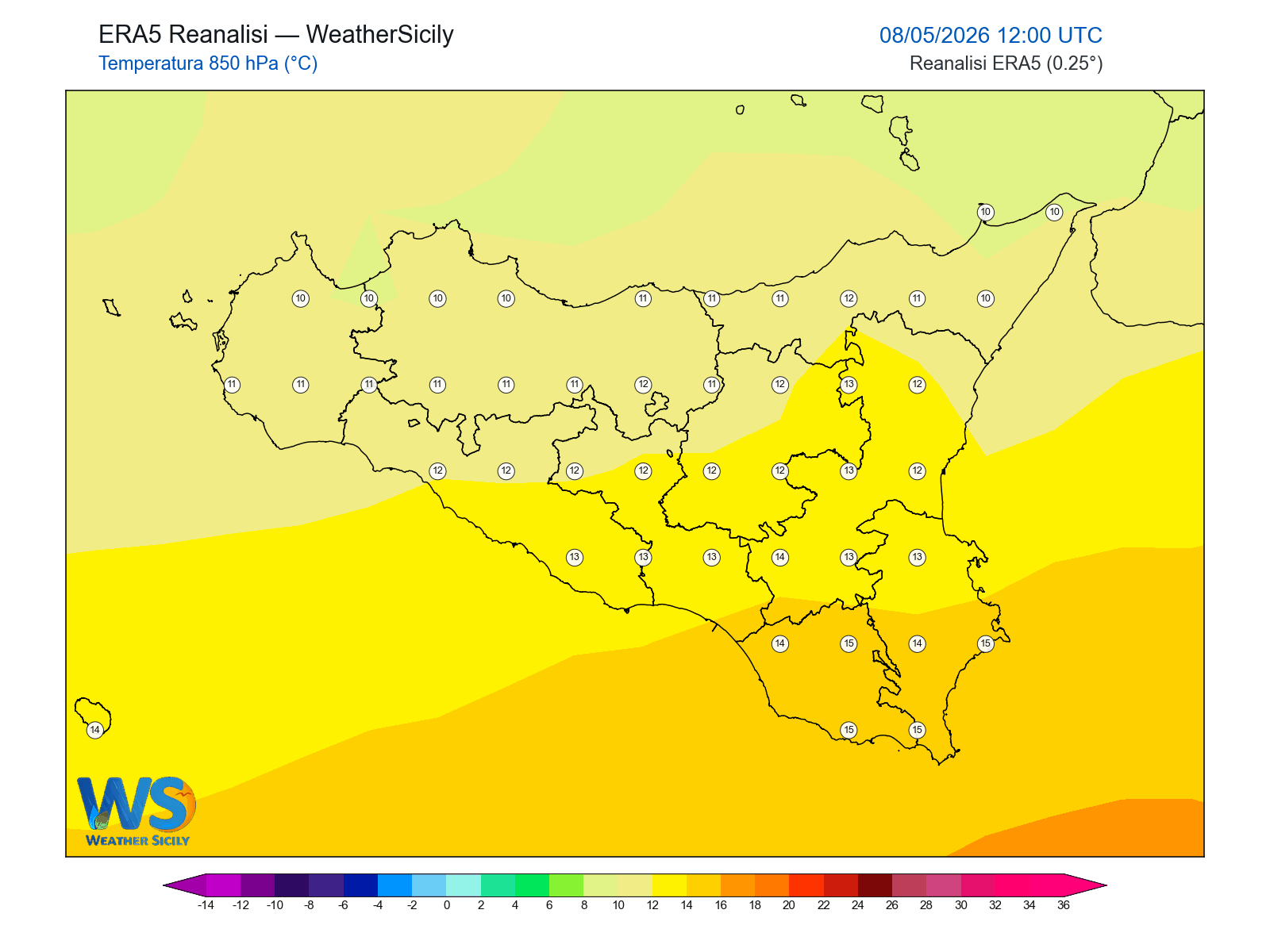 Temperatura a 850 hPa · 2026050812