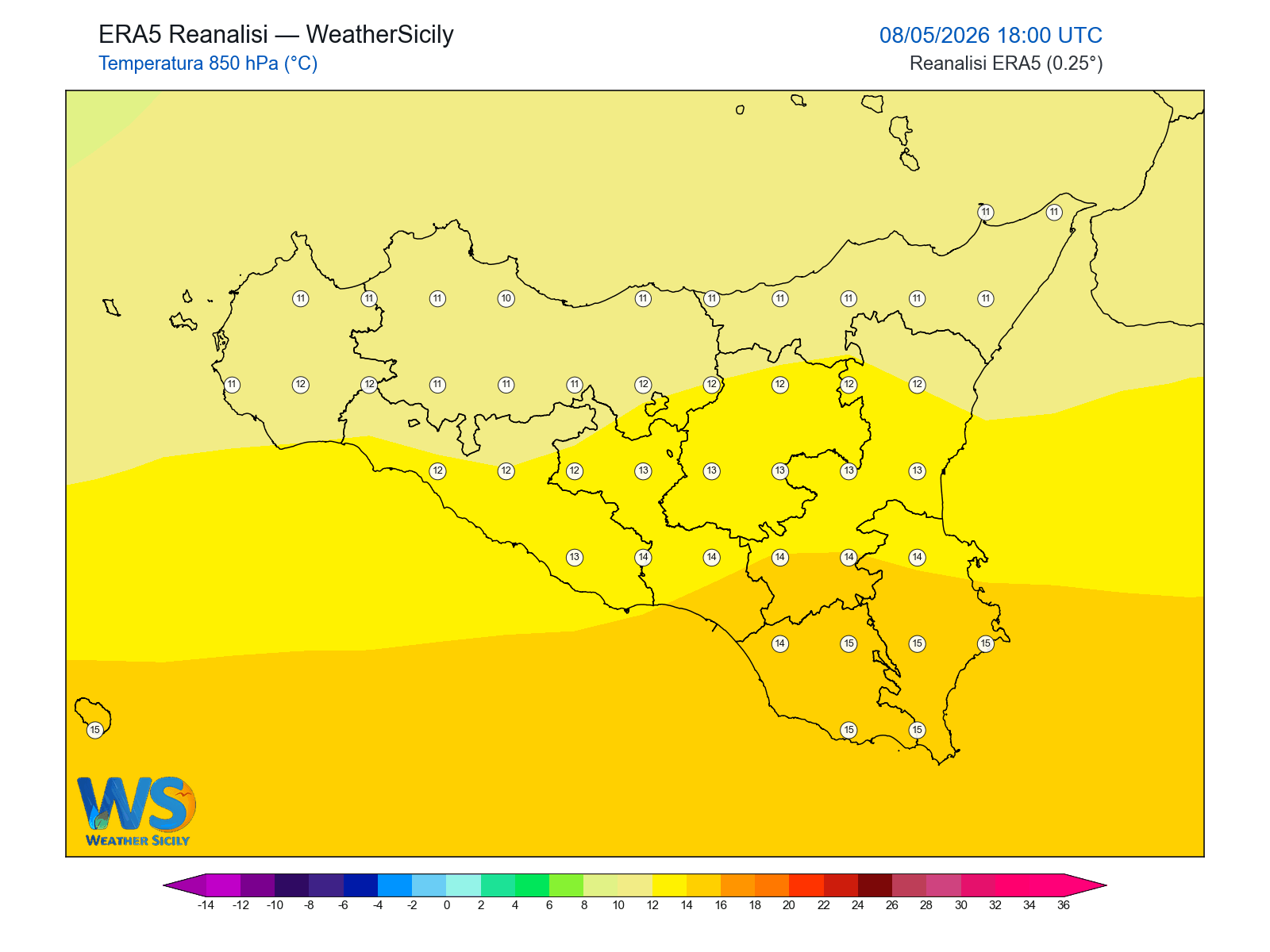 Temperatura a 850 hPa · 2026050818