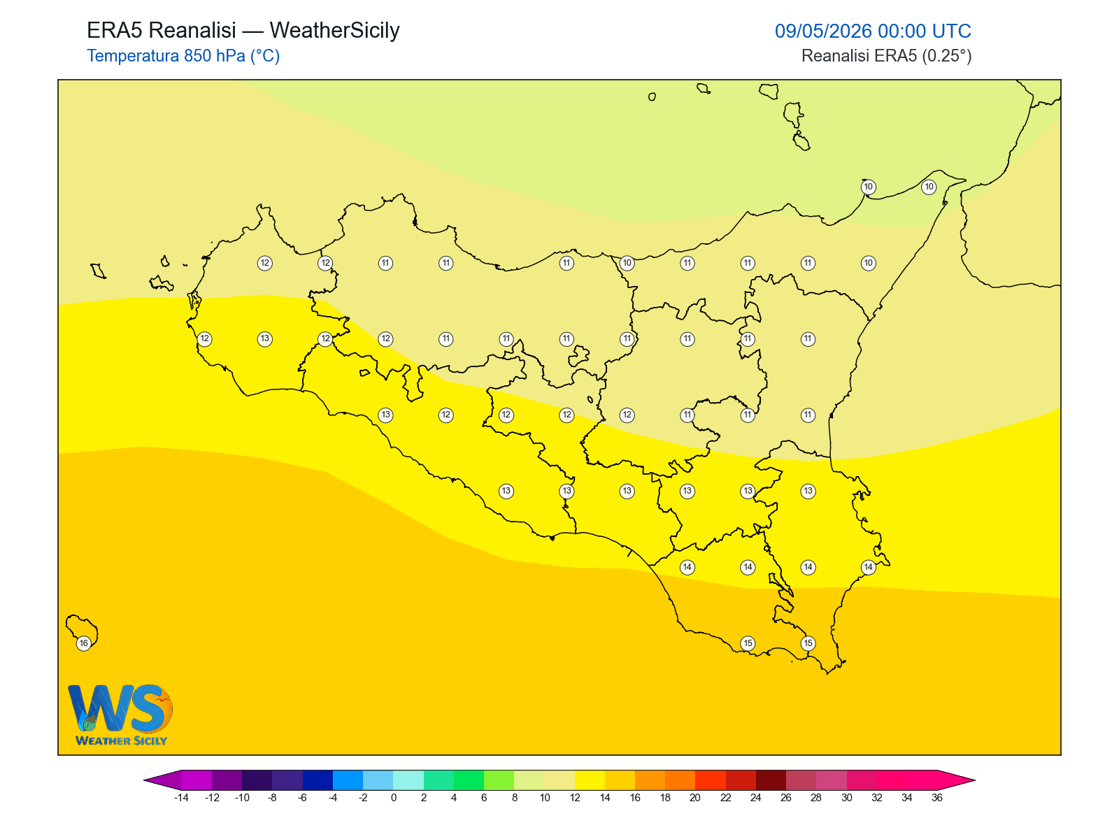 Temperatura a 850 hPa · 2026050900