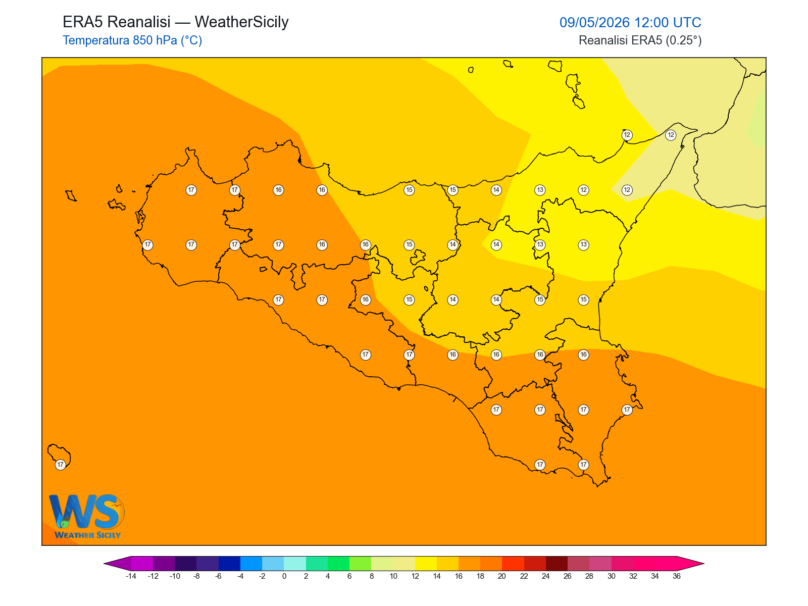 Temperatura a 850 hPa · 2026050912
