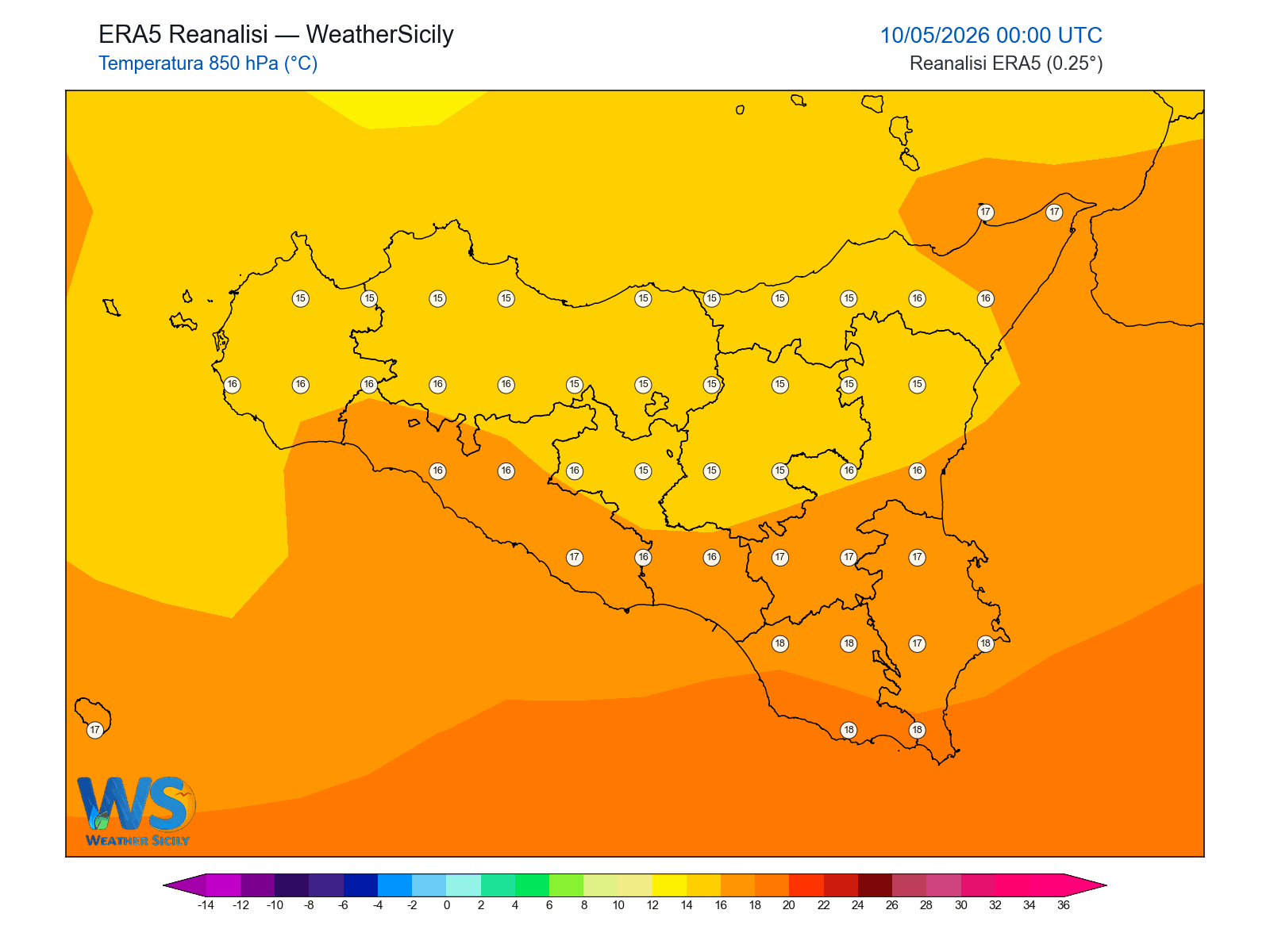 Temperatura a 850 hPa · 2026051000