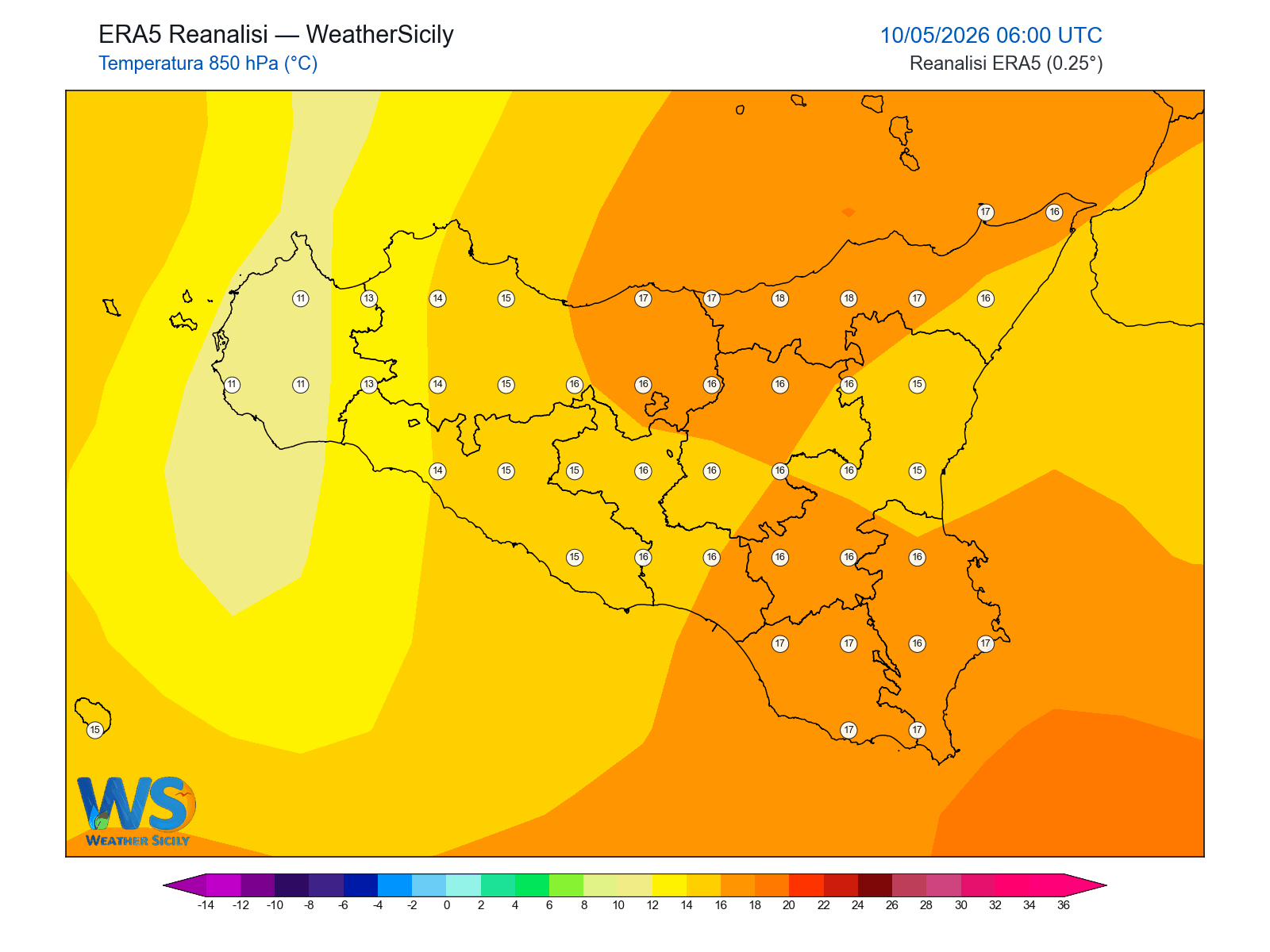 Temperatura a 850 hPa · 2026051006