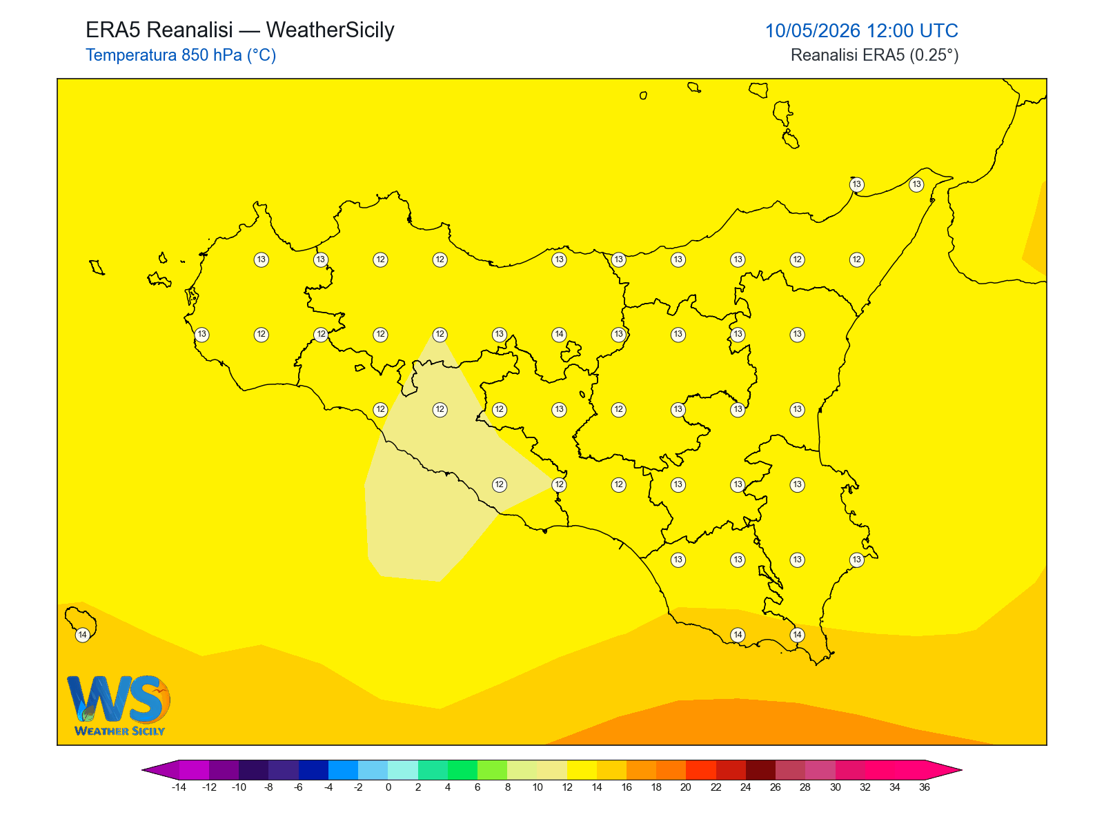 Temperatura a 850 hPa · 2026051012