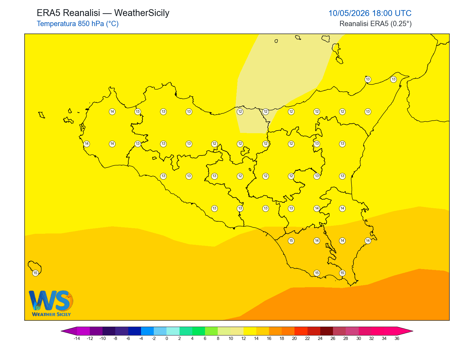 Temperatura a 850 hPa · 2026051018