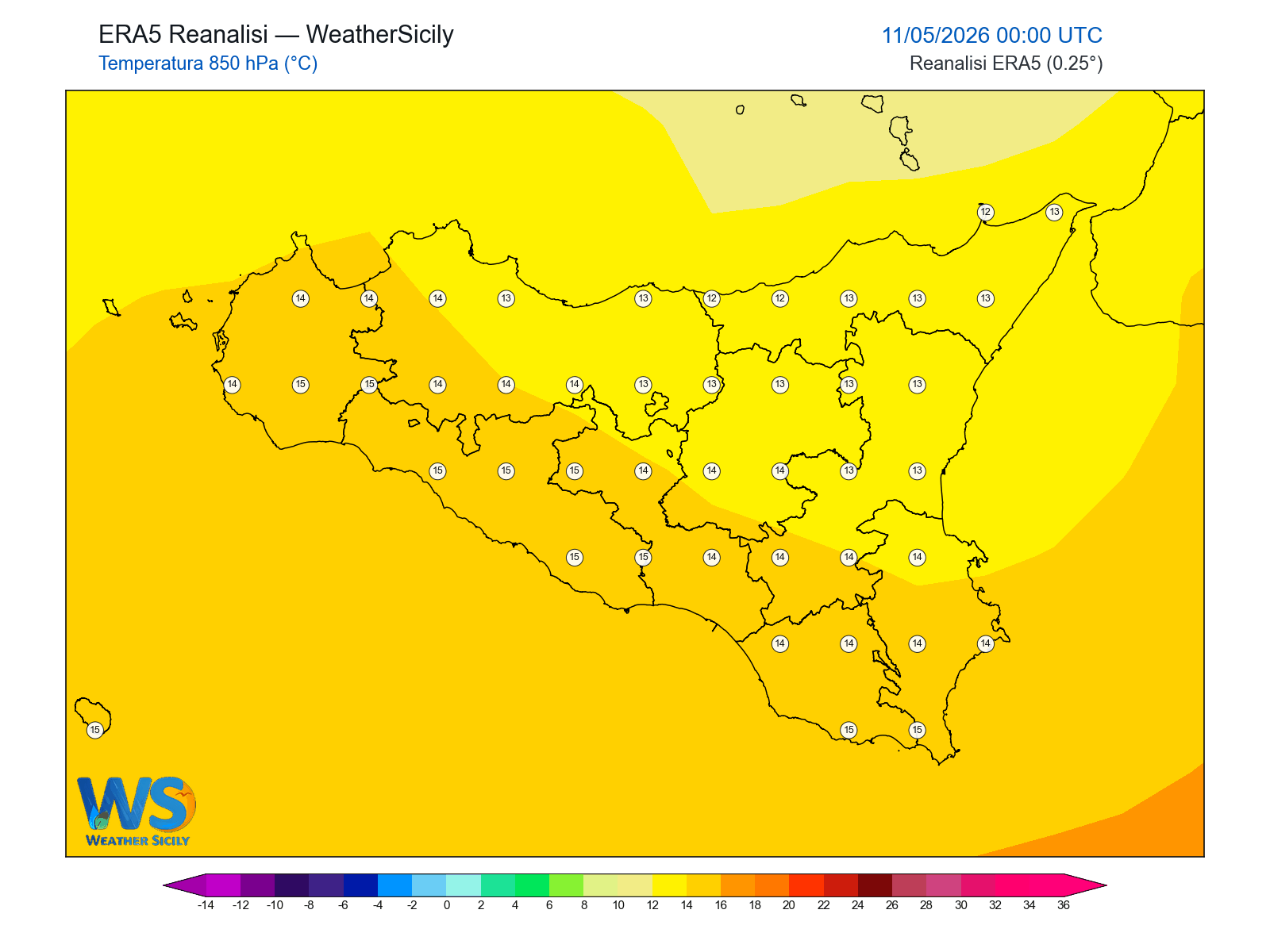 Temperatura a 850 hPa · 2026051100