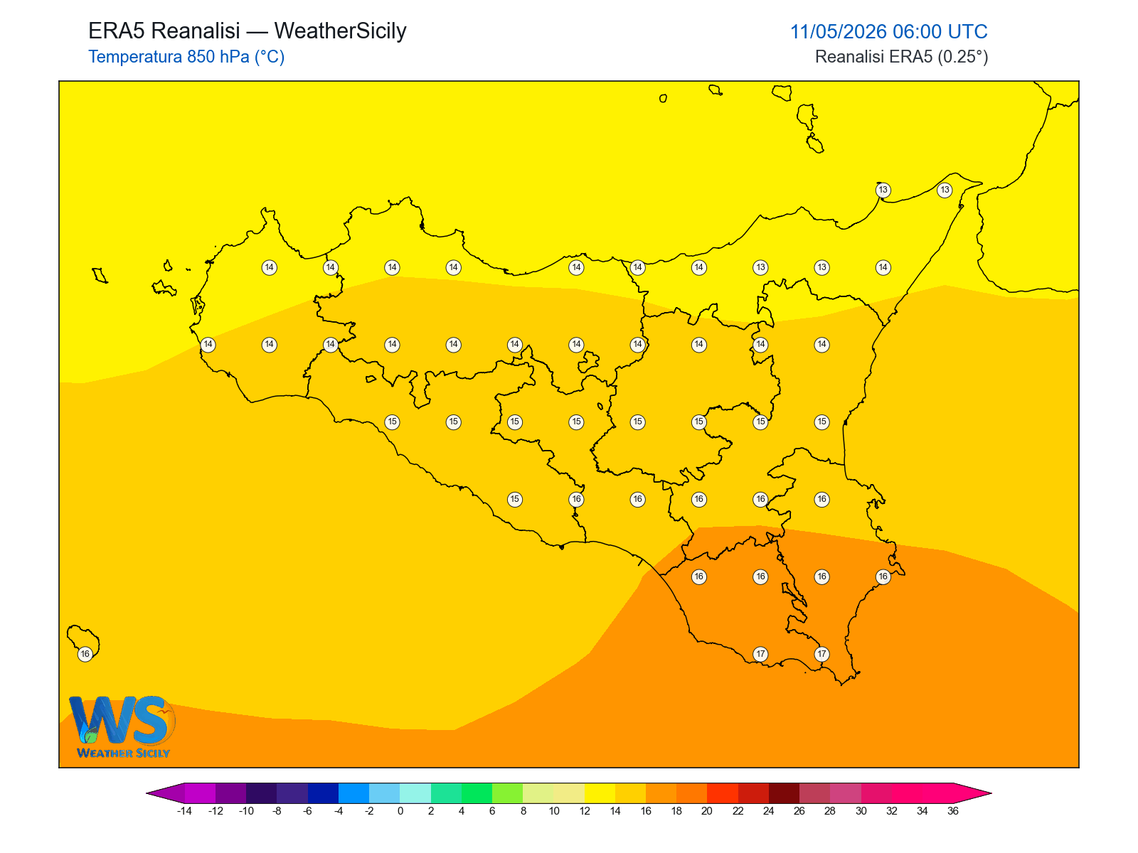 Temperatura a 850 hPa · 2026051106