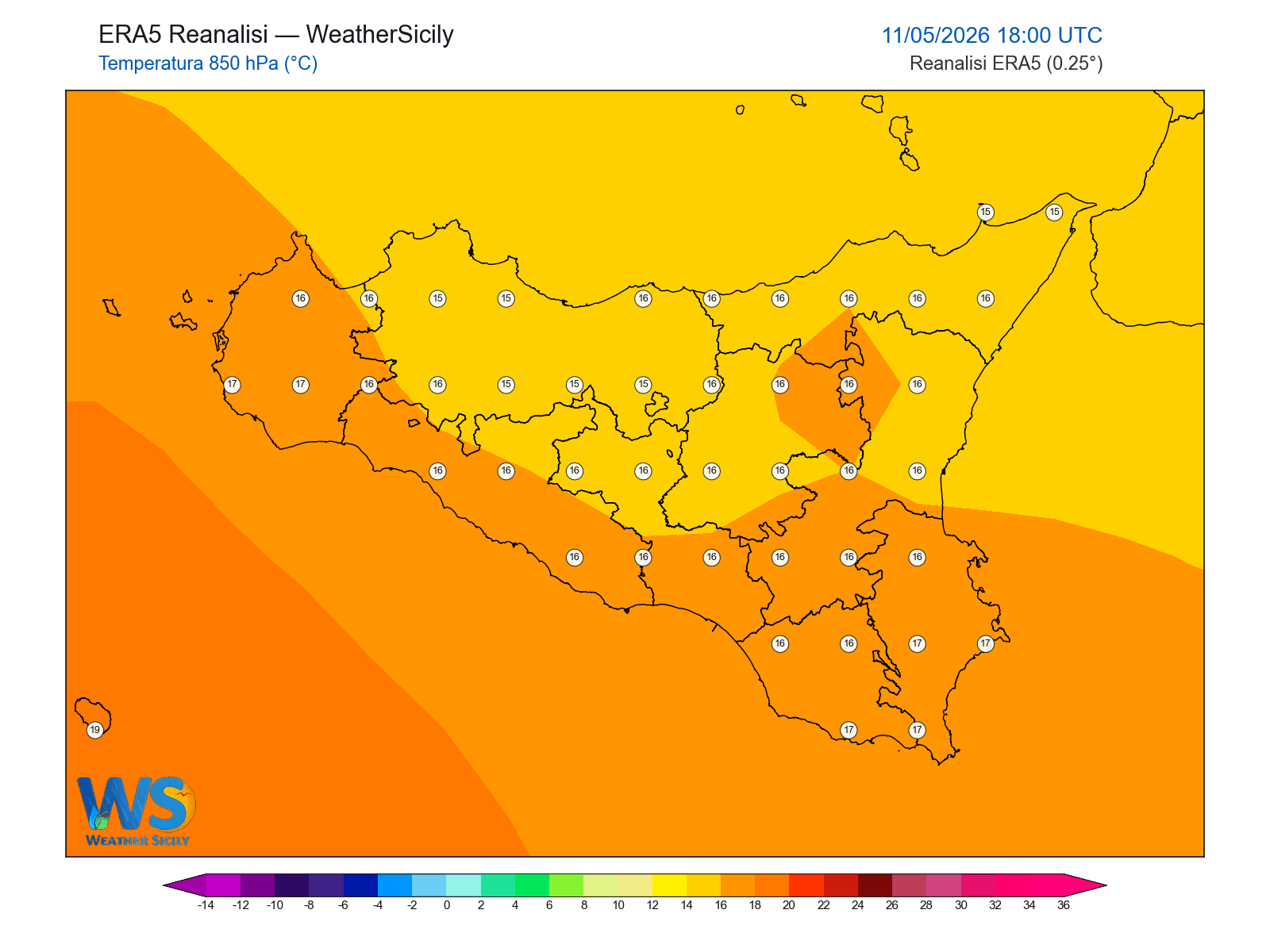 Temperatura a 850 hPa · 2026051118