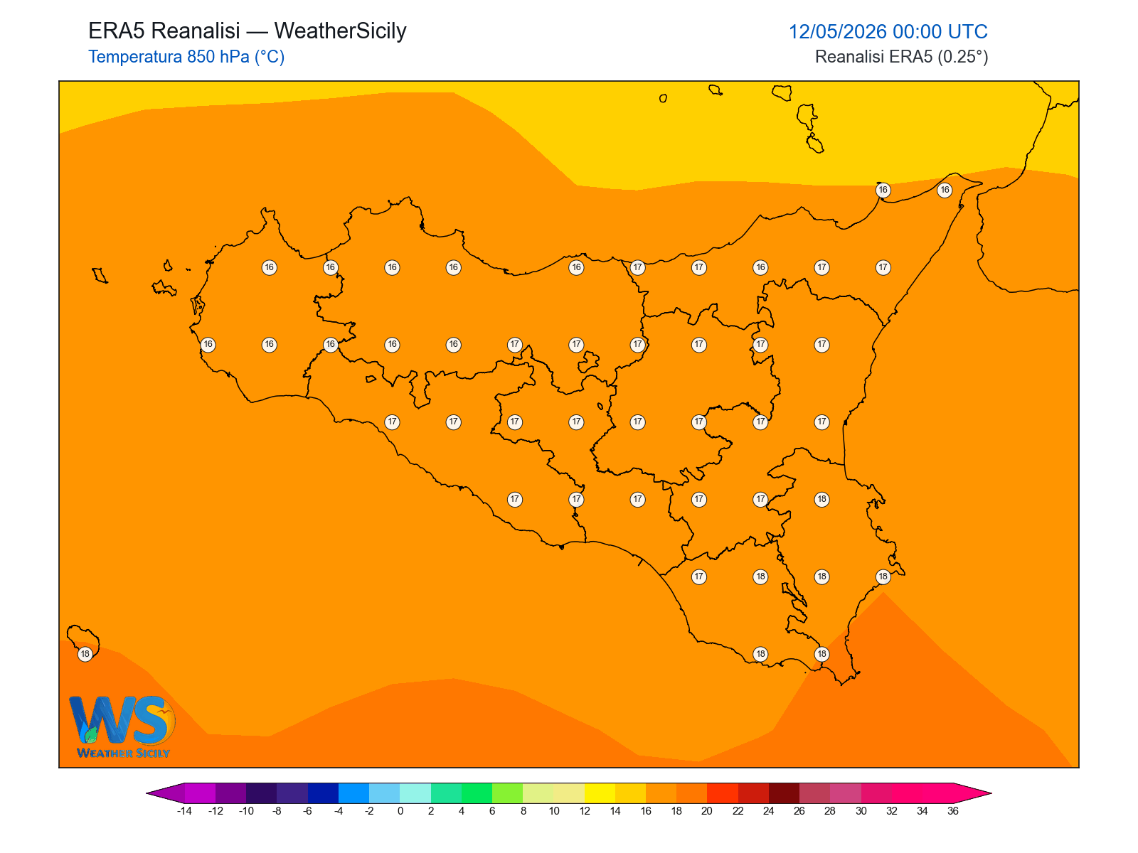 Temperatura a 850 hPa · 2026051200