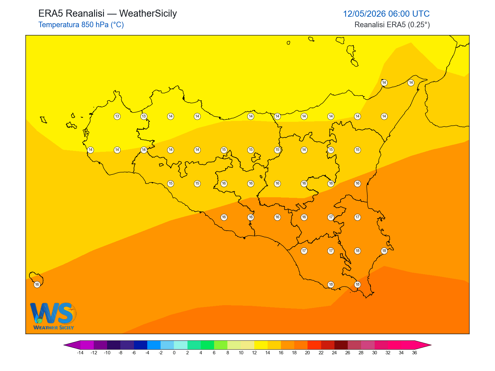Temperatura a 850 hPa · 2026051206