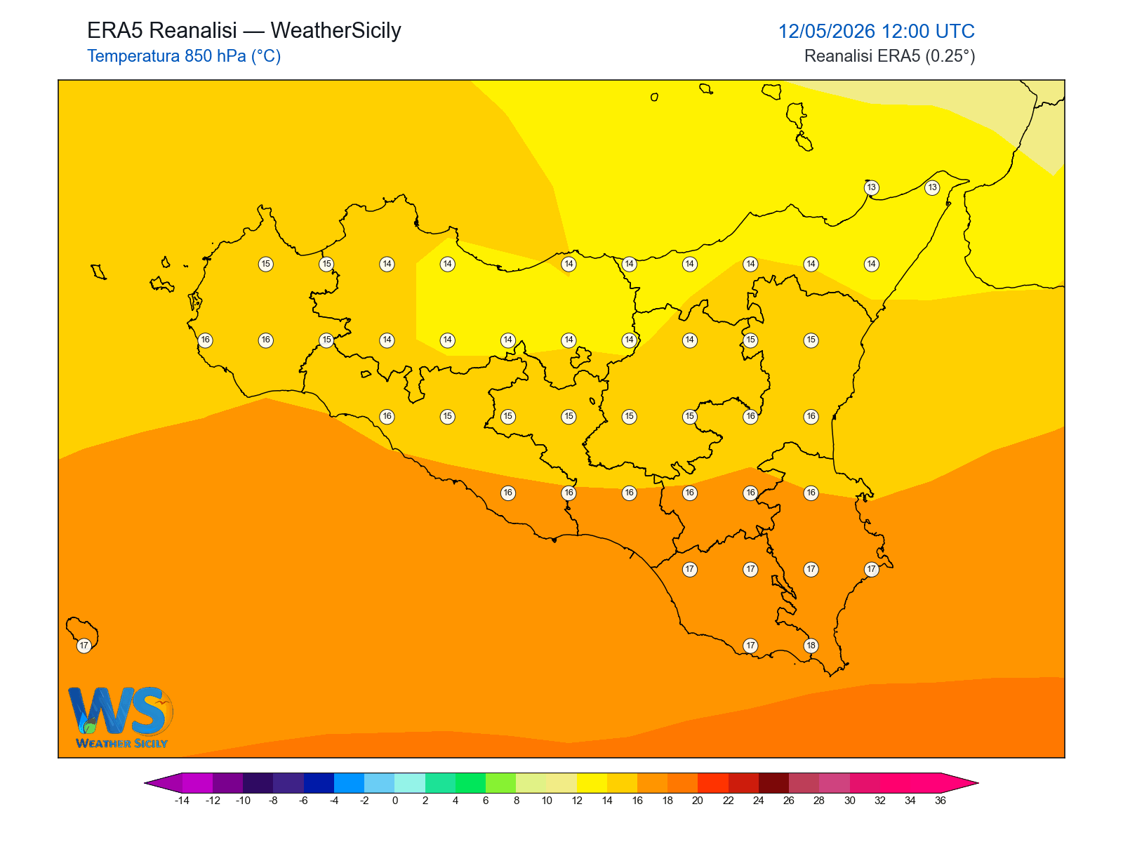 Temperatura a 850 hPa · 2026051212