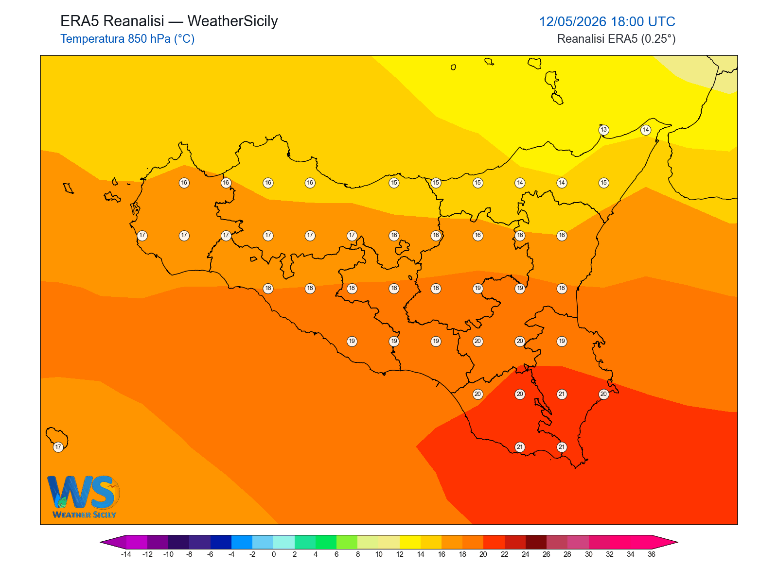 Temperatura a 850 hPa · 2026051218