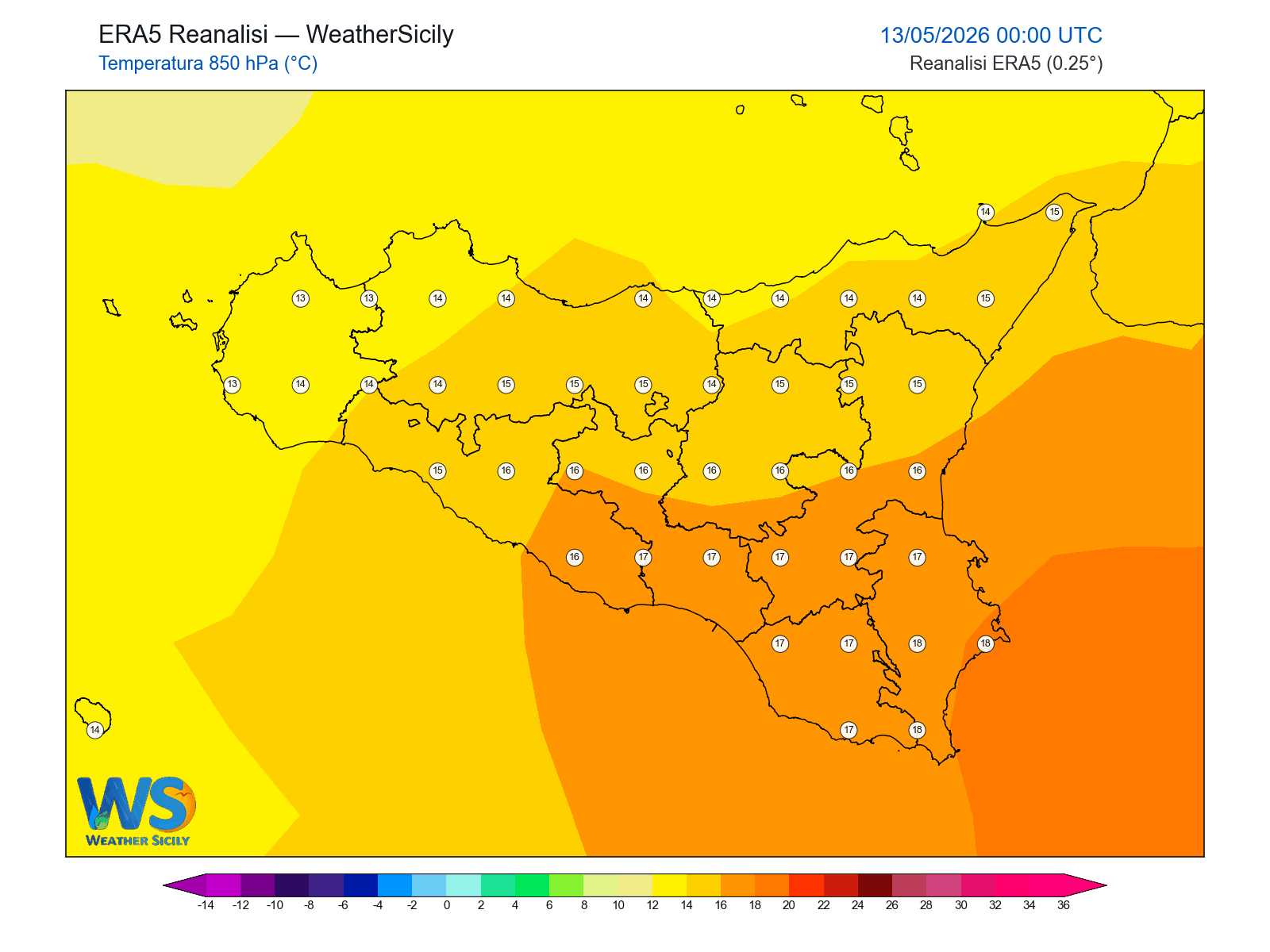 Temperatura a 850 hPa · 2026051300