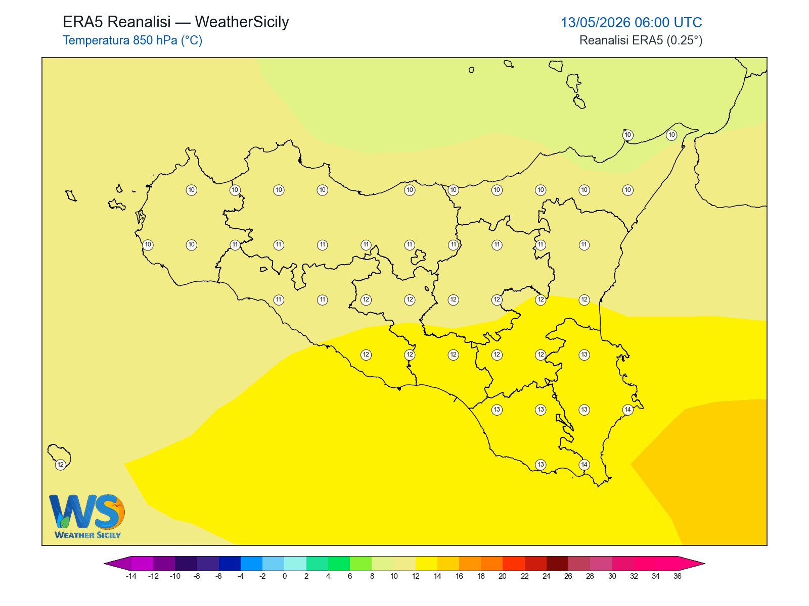 Temperatura a 850 hPa · 2026051306