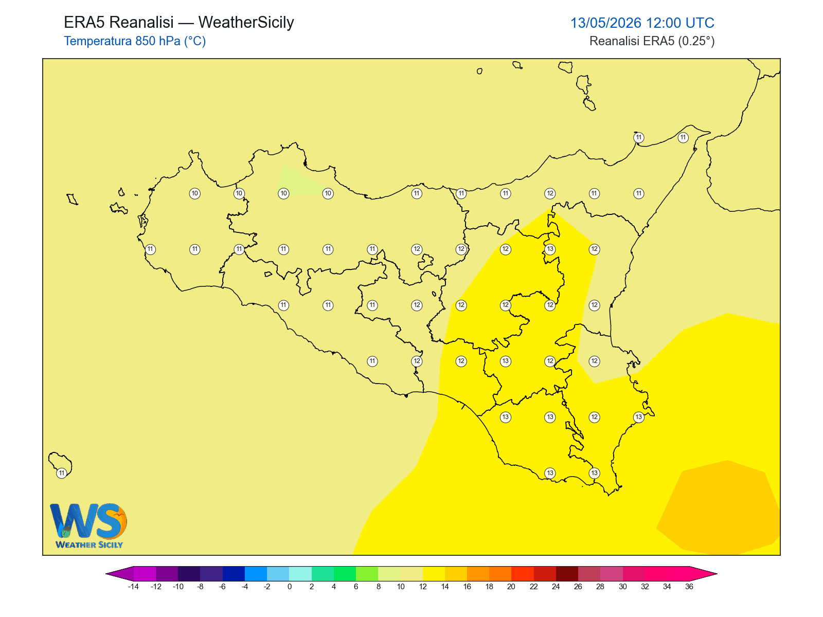 Temperatura a 850 hPa · 2026051312