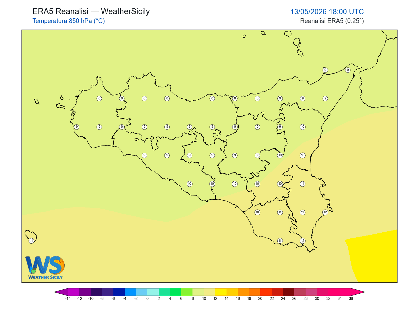 Temperatura a 850 hPa · 2026051318