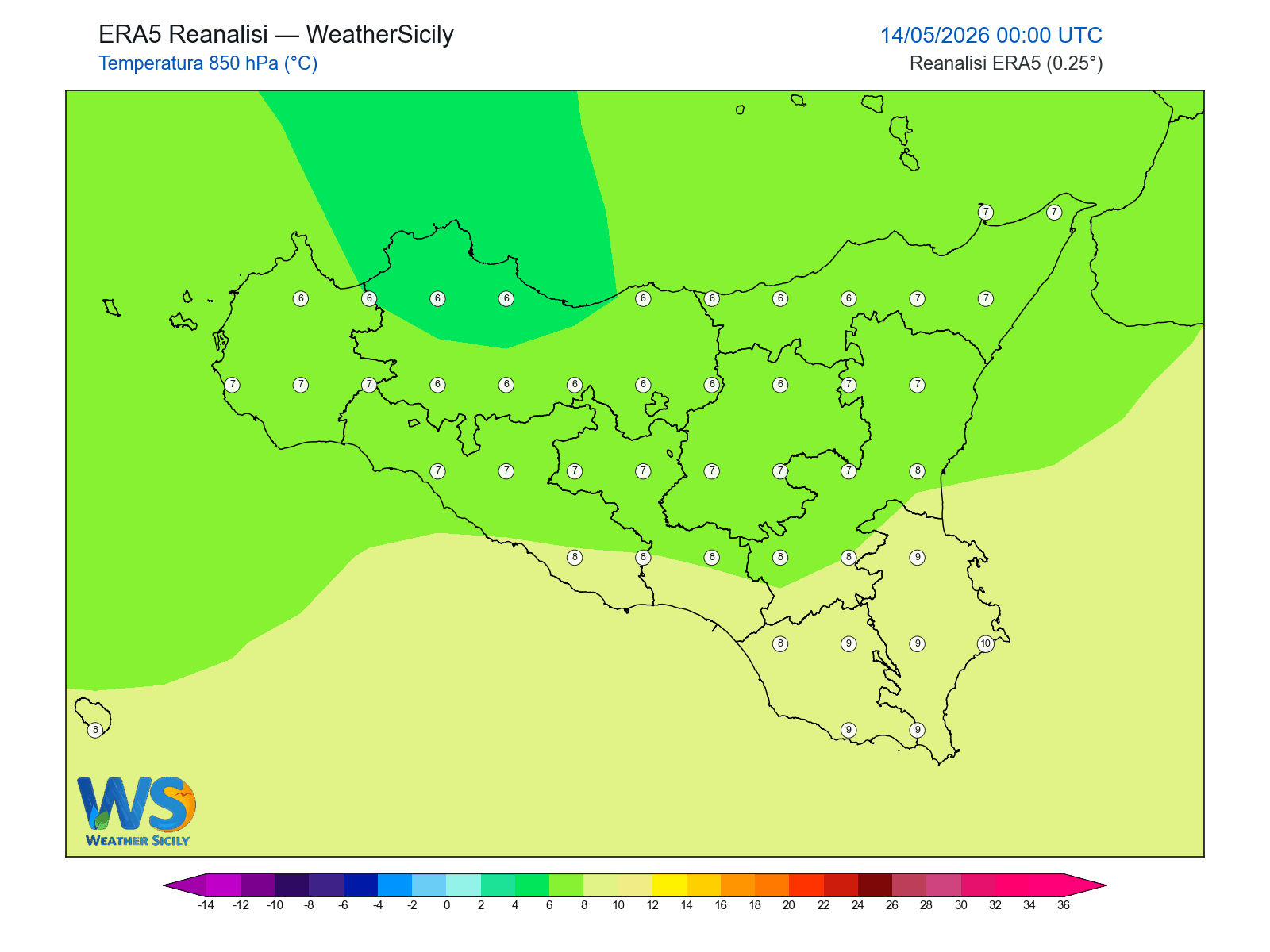 Temperatura a 850 hPa · 2026051400