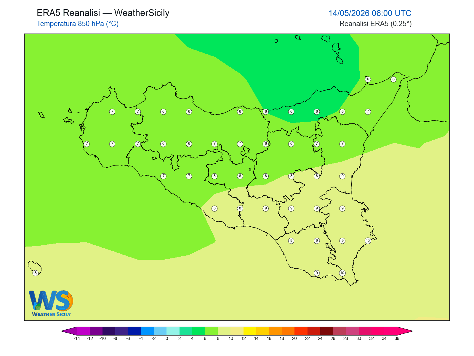 Temperatura a 850 hPa · 2026051406