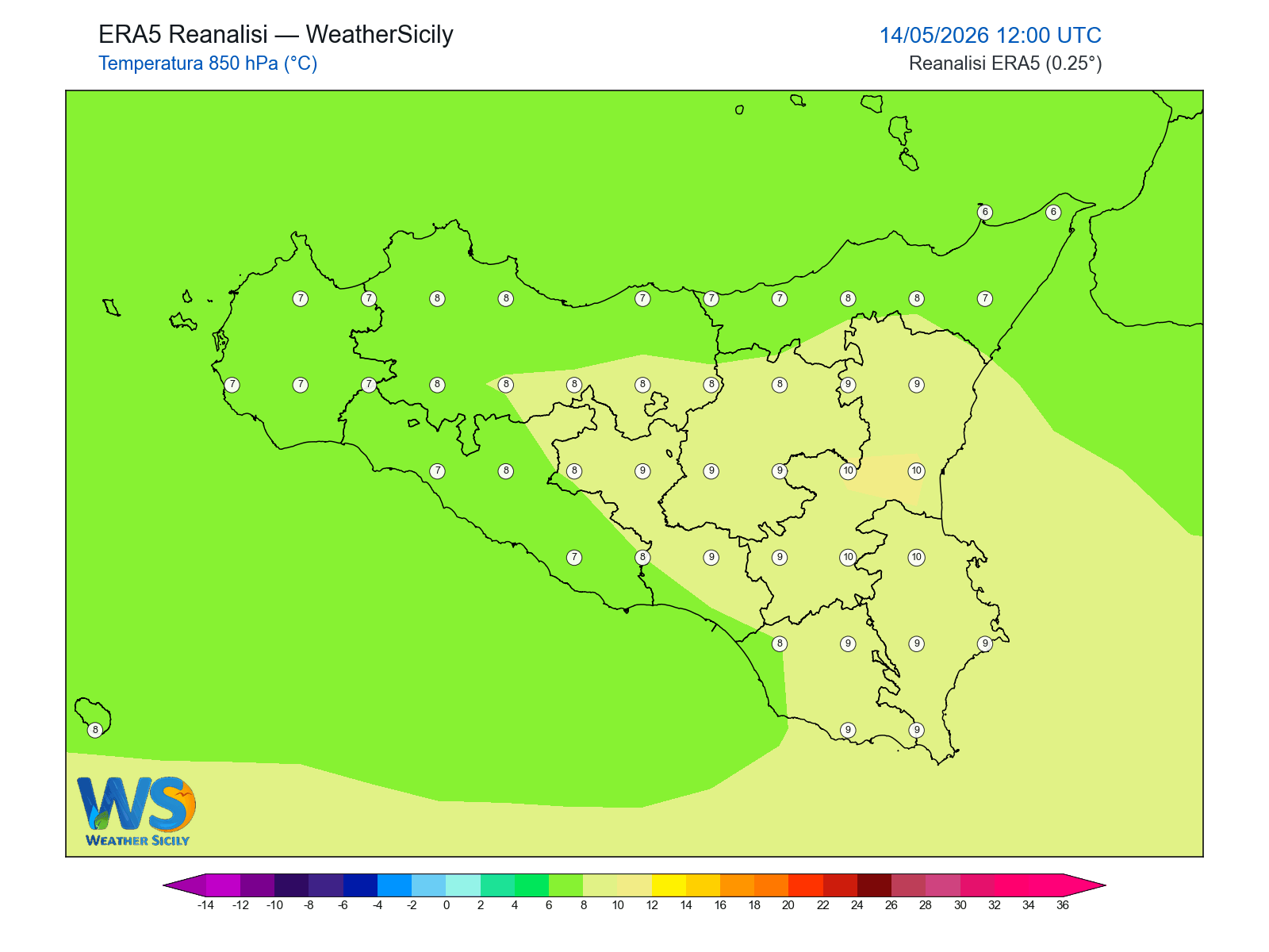 Temperatura a 850 hPa · 2026051412