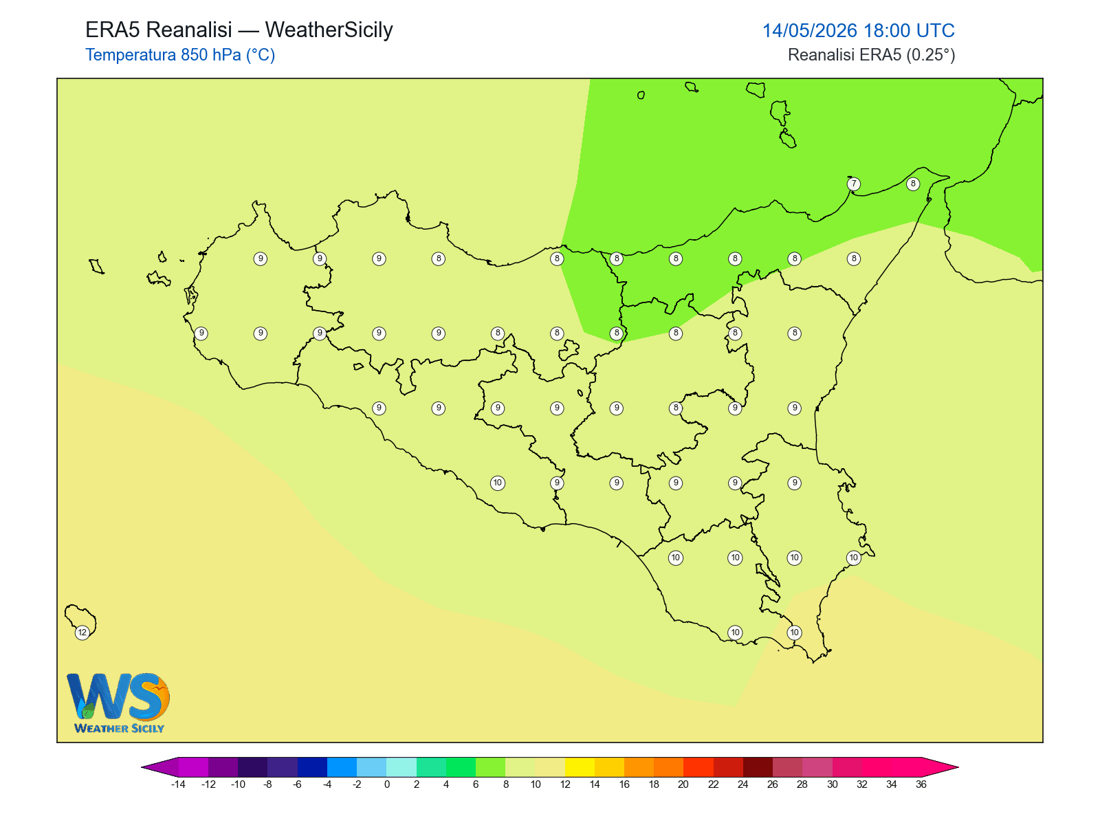 Temperatura a 850 hPa · 2026051418