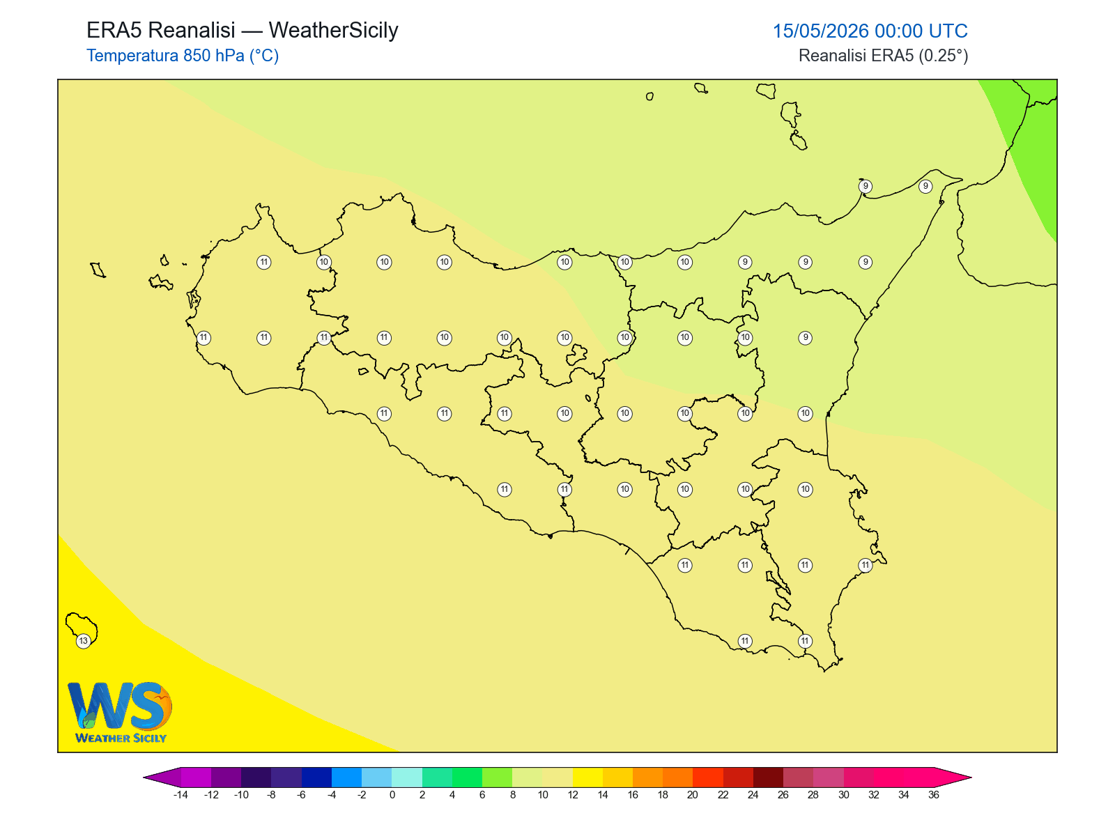 Temperatura a 850 hPa · 2026051500
