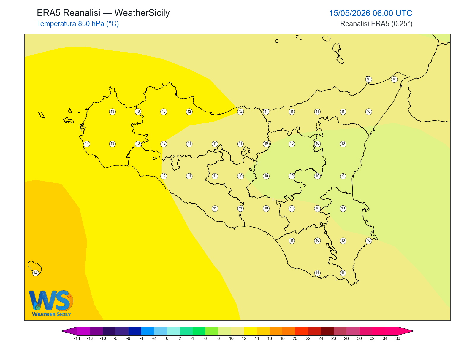 Temperatura a 850 hPa · 2026051506