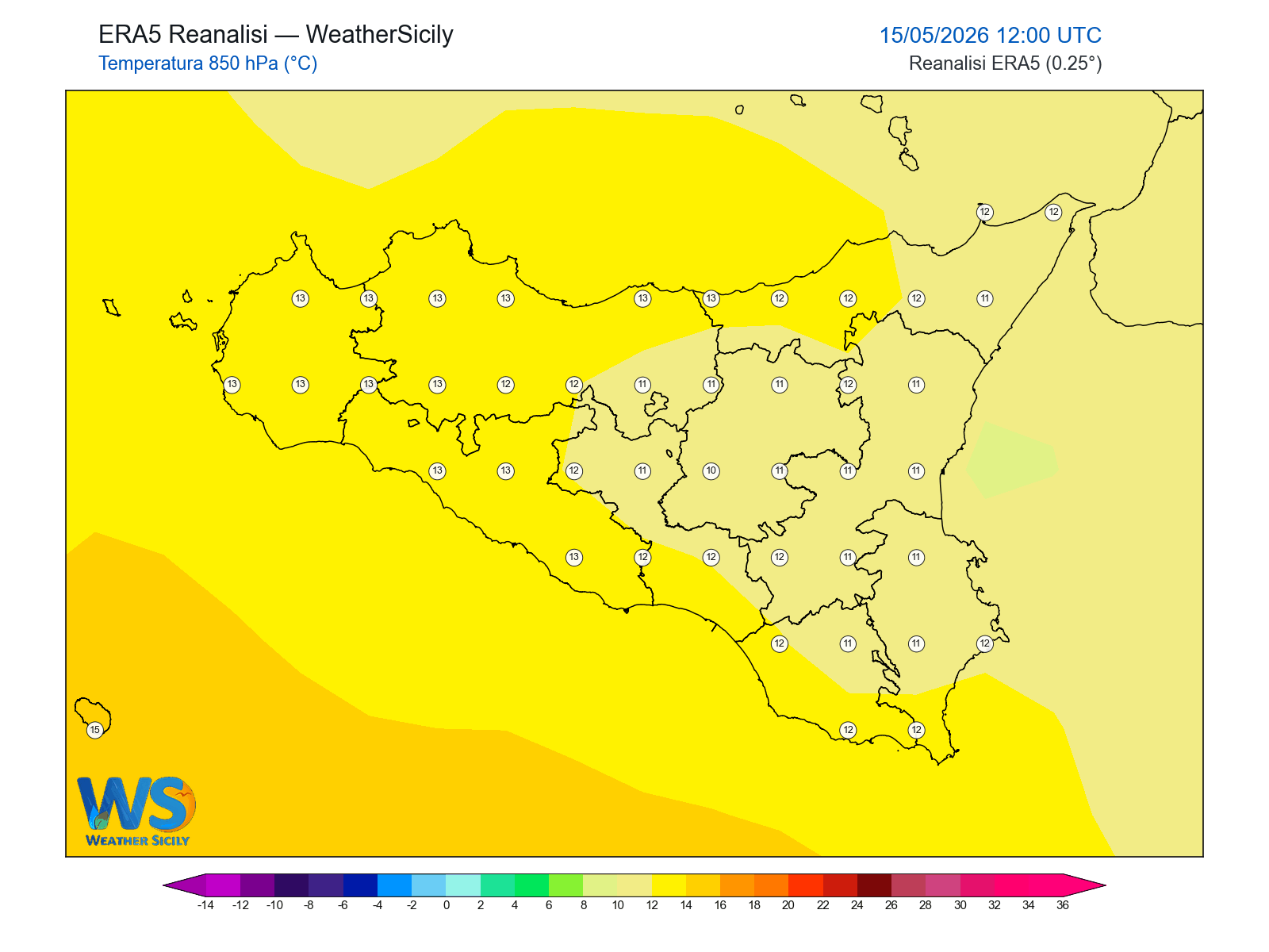 Temperatura a 850 hPa · 2026051512