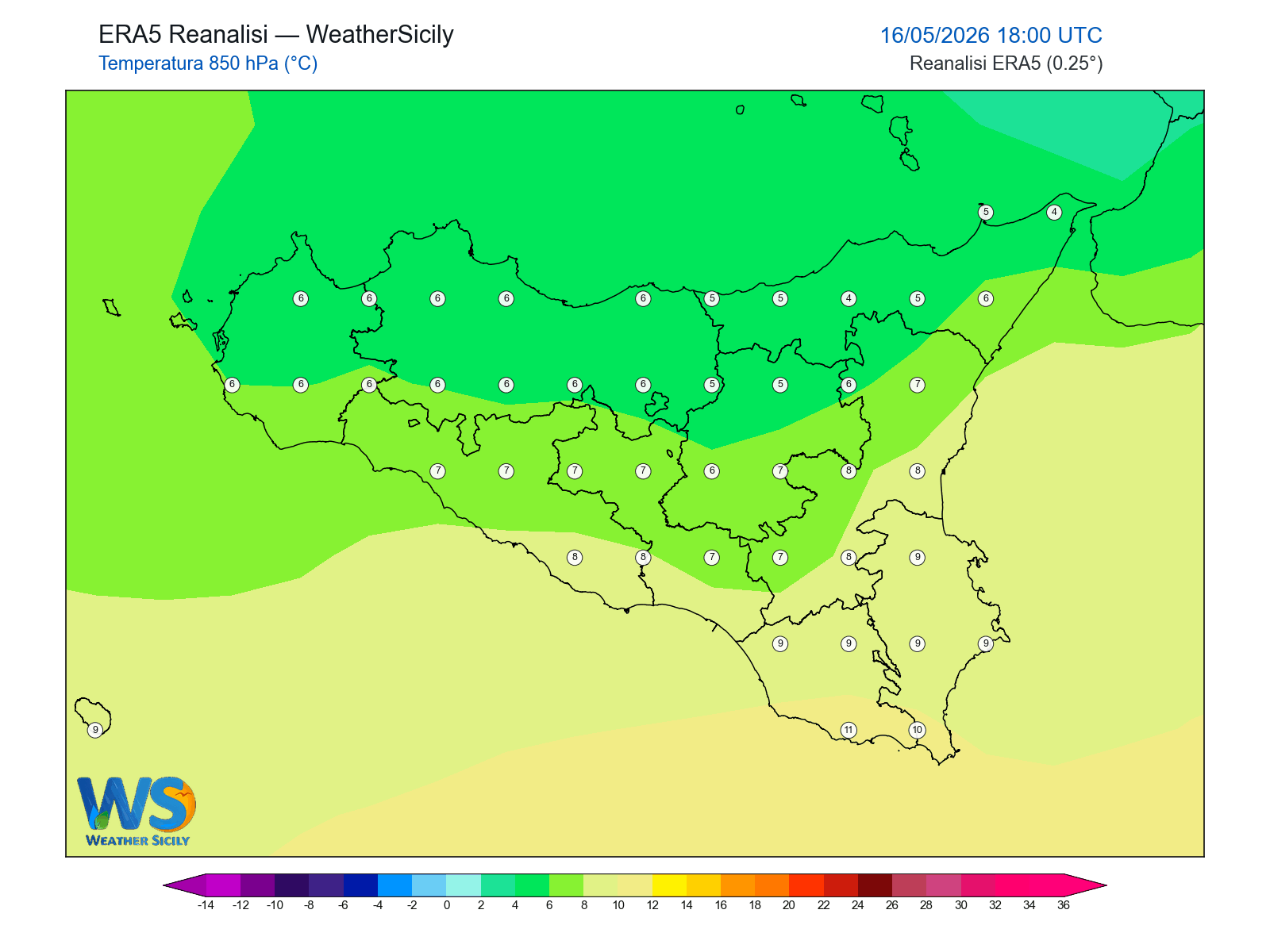 Temperatura a 850 hPa · 2026051618