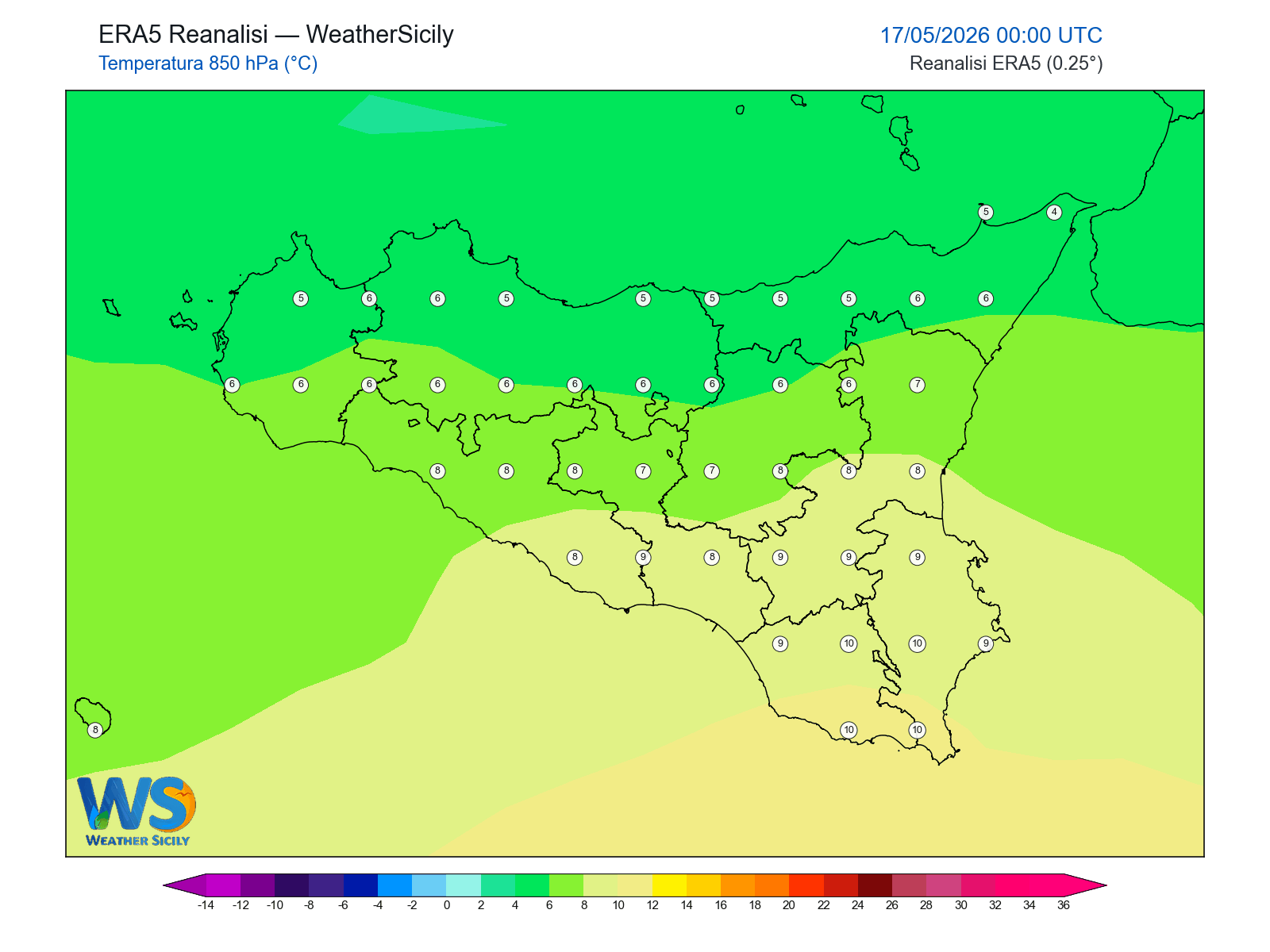 Temperatura a 850 hPa · 2026051700