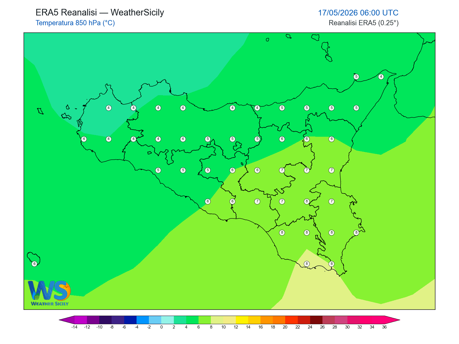 Temperatura a 850 hPa · 2026051706