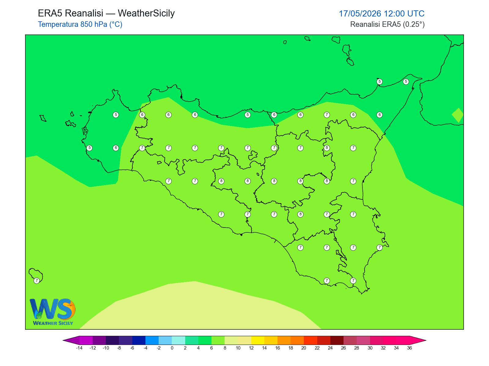 Temperatura a 850 hPa · 2026051712
