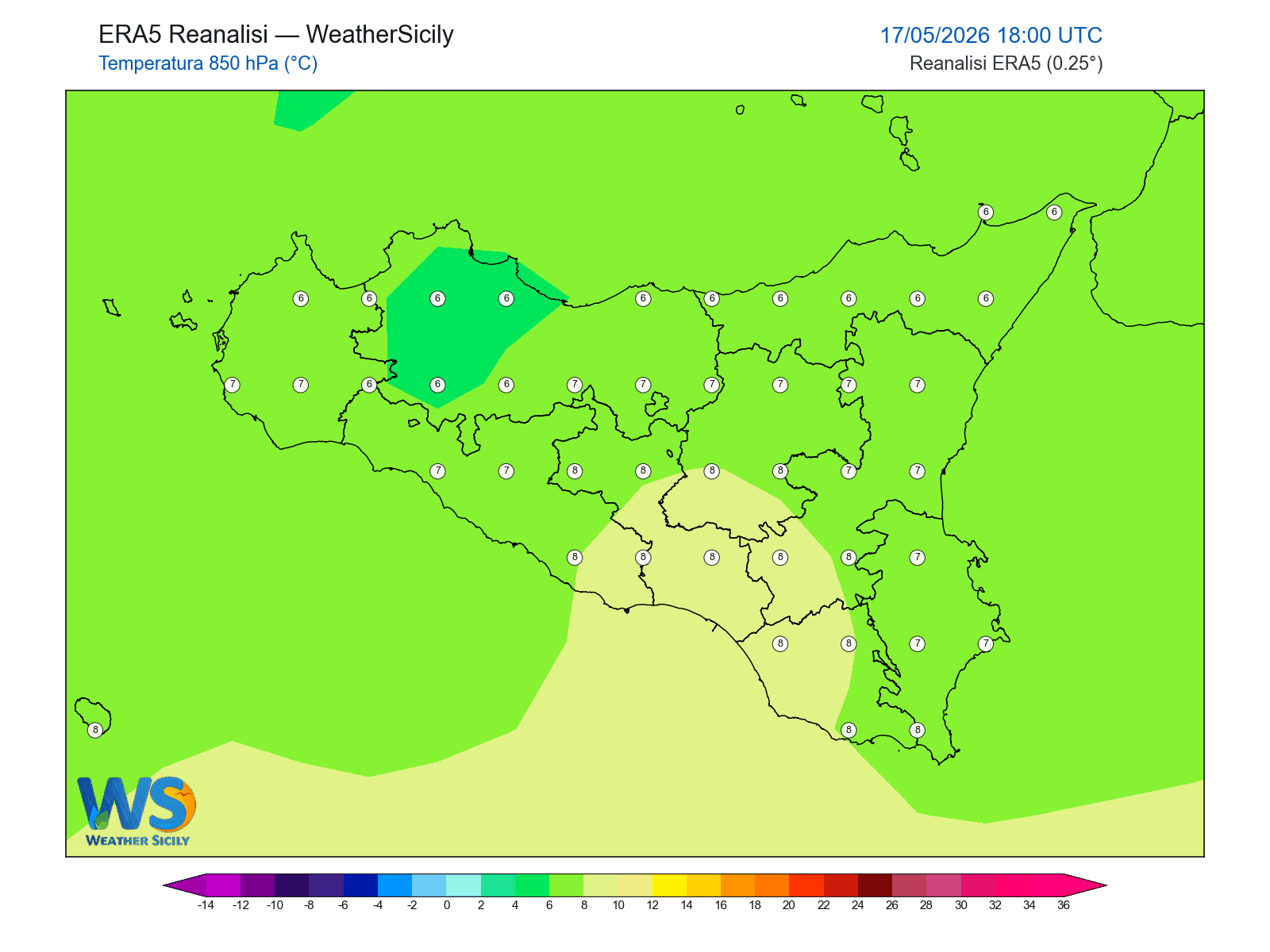 Temperatura a 850 hPa · 2026051718