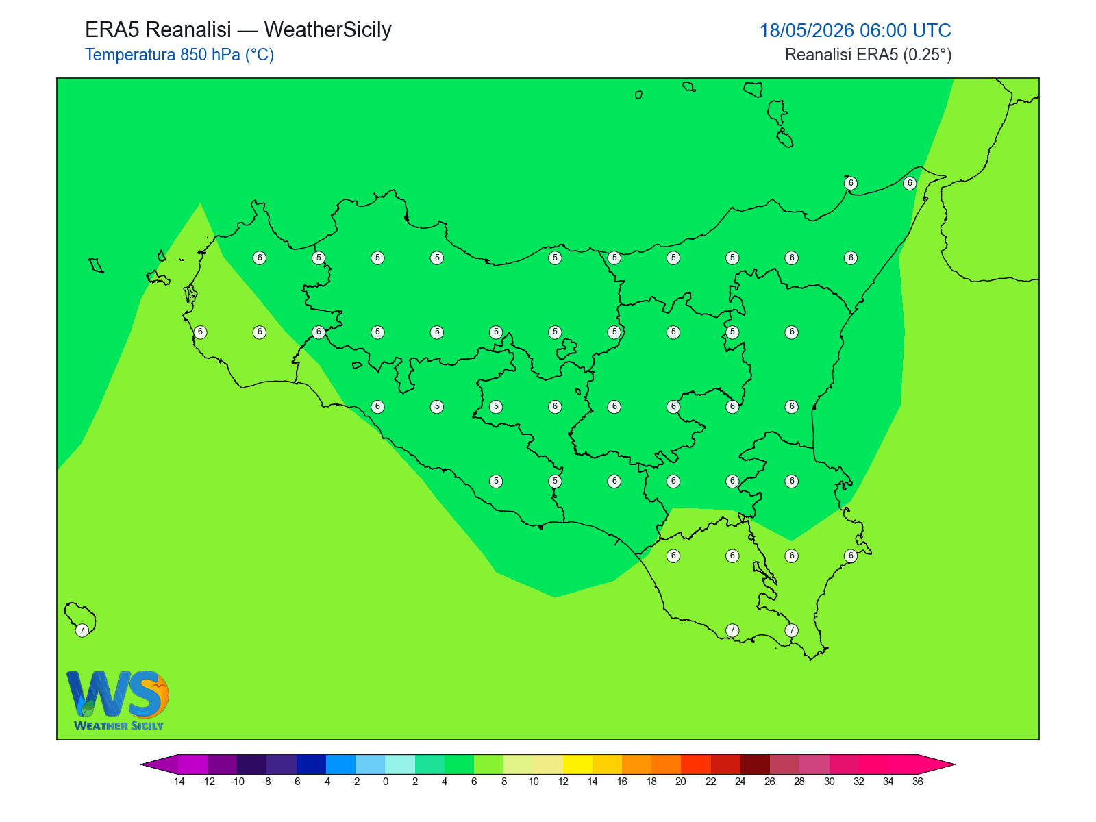 Temperatura a 850 hPa · 2026051806