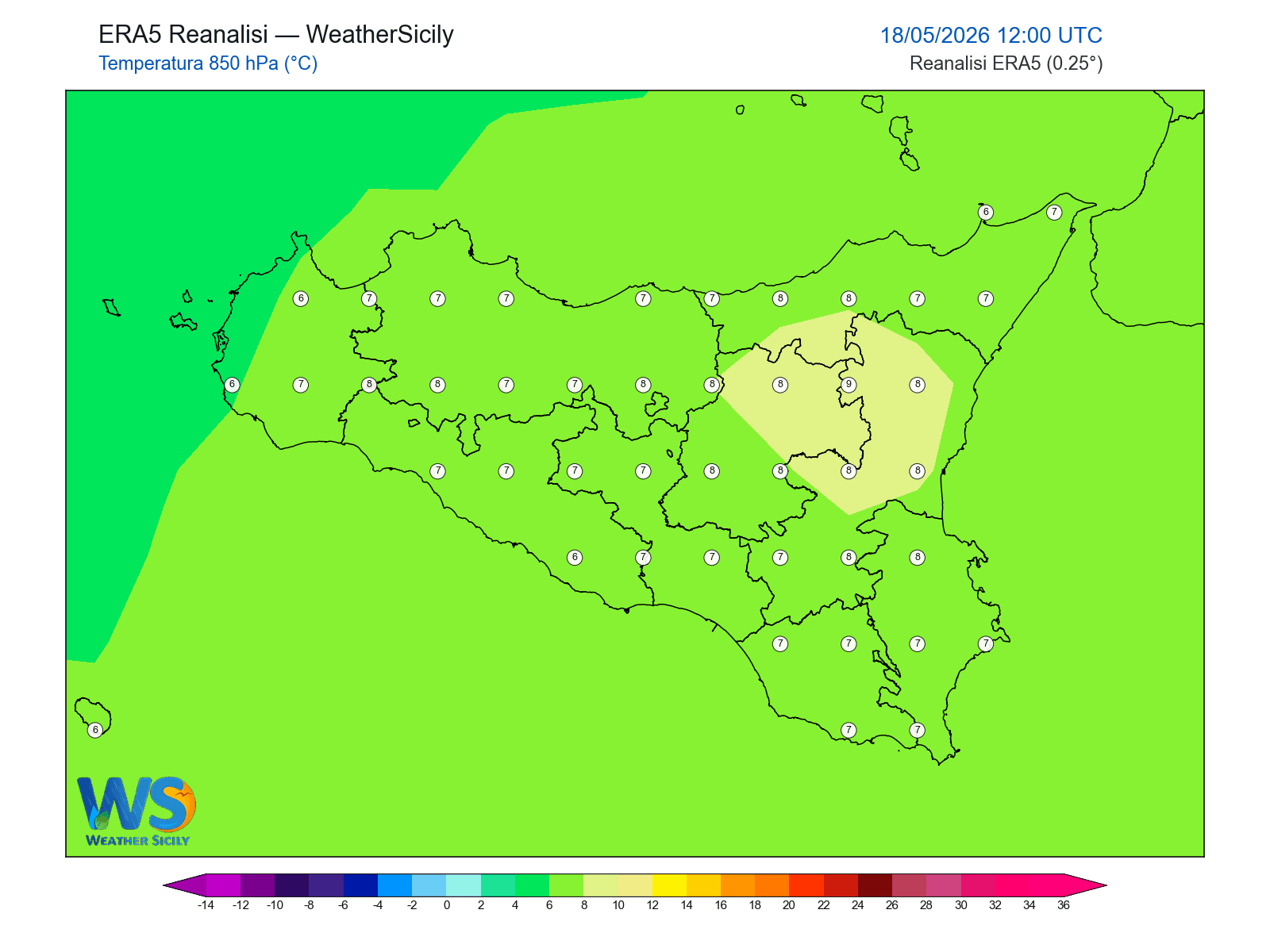 Temperatura a 850 hPa · 2026051812