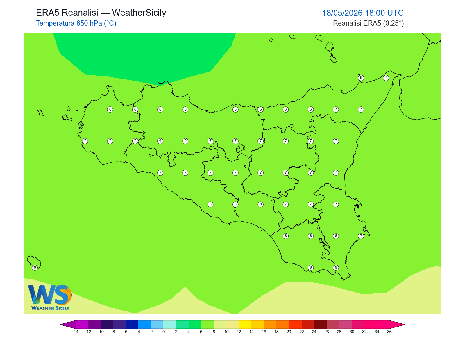 Temperatura a 850 hPa · 2026051818