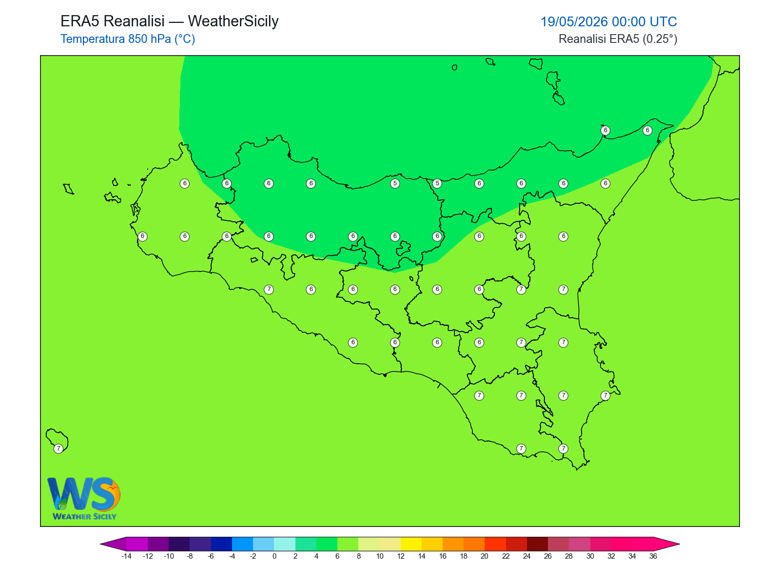 Temperatura a 850 hPa · 2026051900
