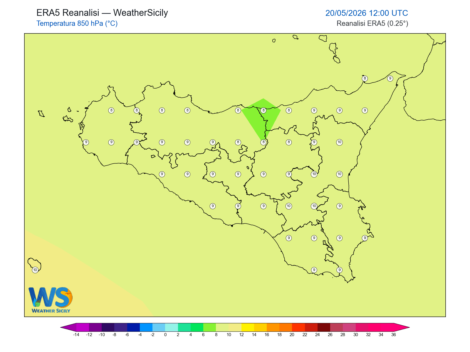 Temperatura a 850 hPa · 2026052012