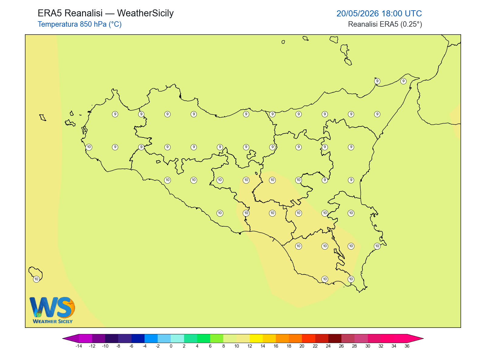 Temperatura a 850 hPa · 2026052018
