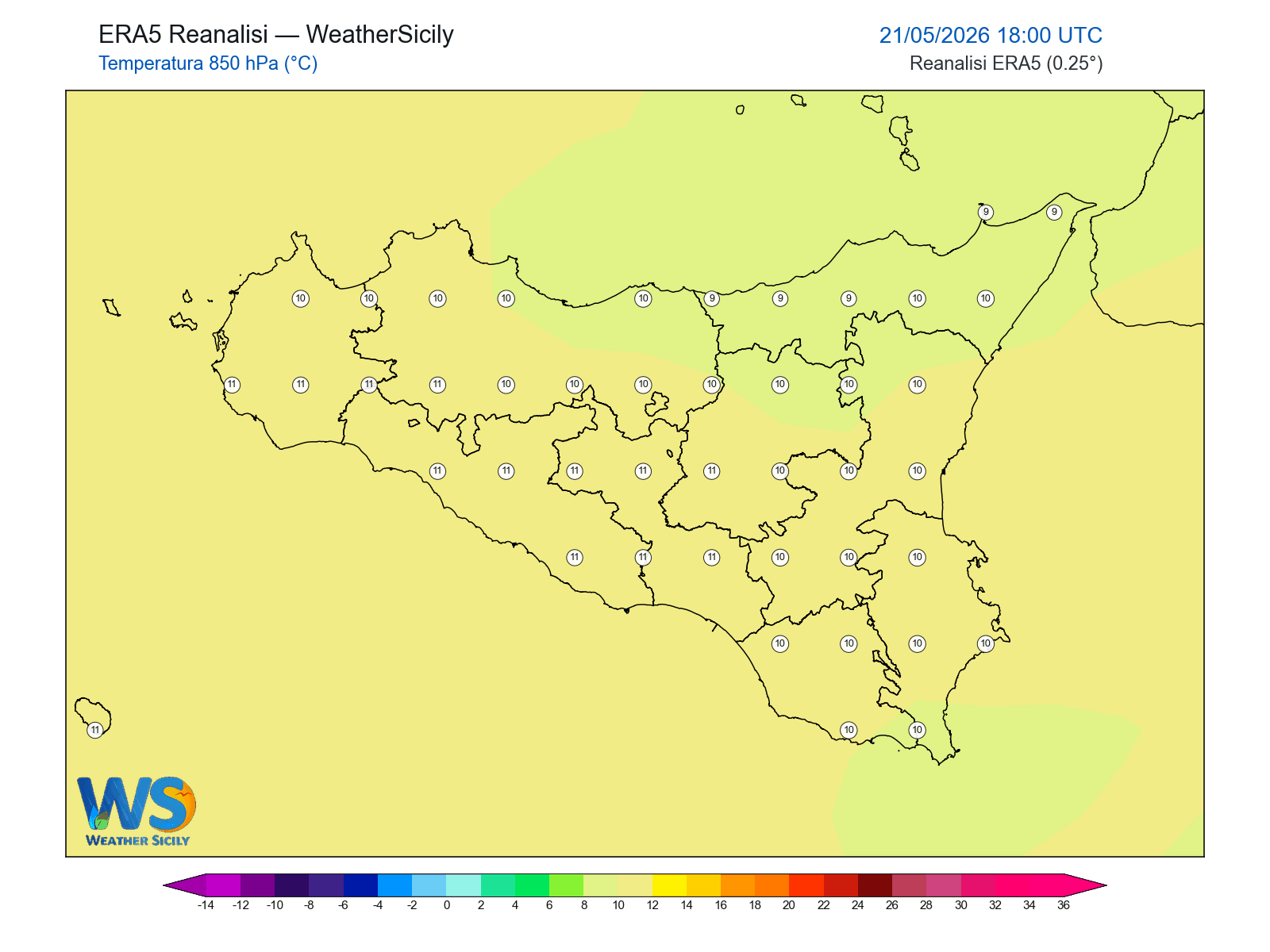 Temperatura a 850 hPa · 2026052118
