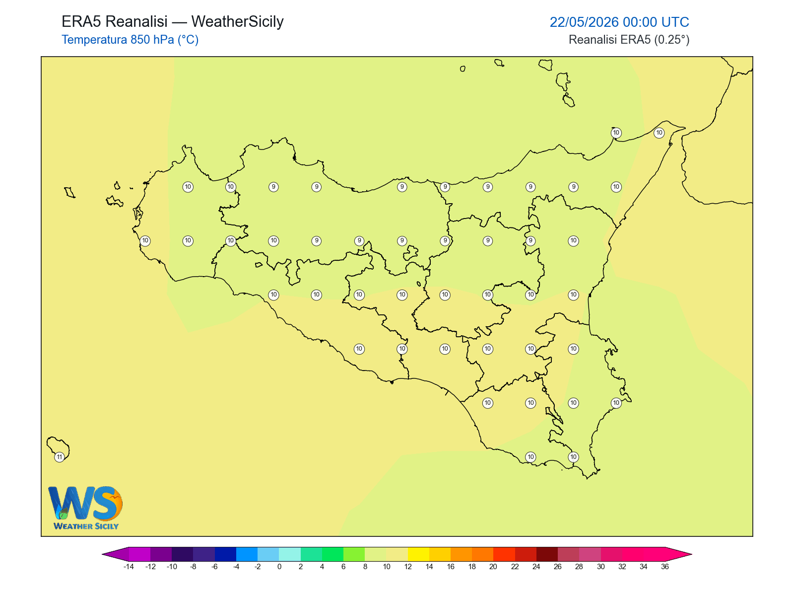Temperatura a 850 hPa · 2026052200