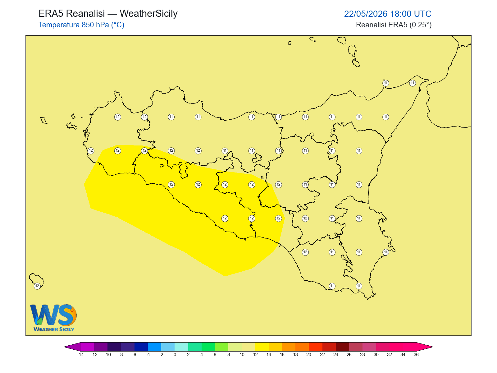 Temperatura a 850 hPa · 2026052218