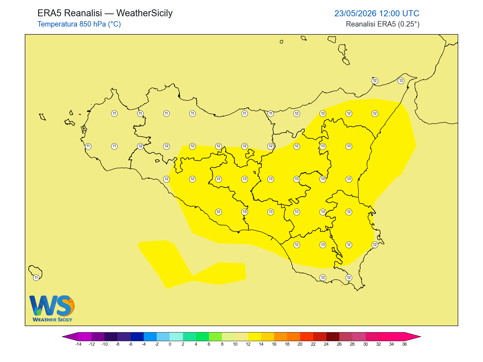 Temperatura a 850 hPa · 2026052312