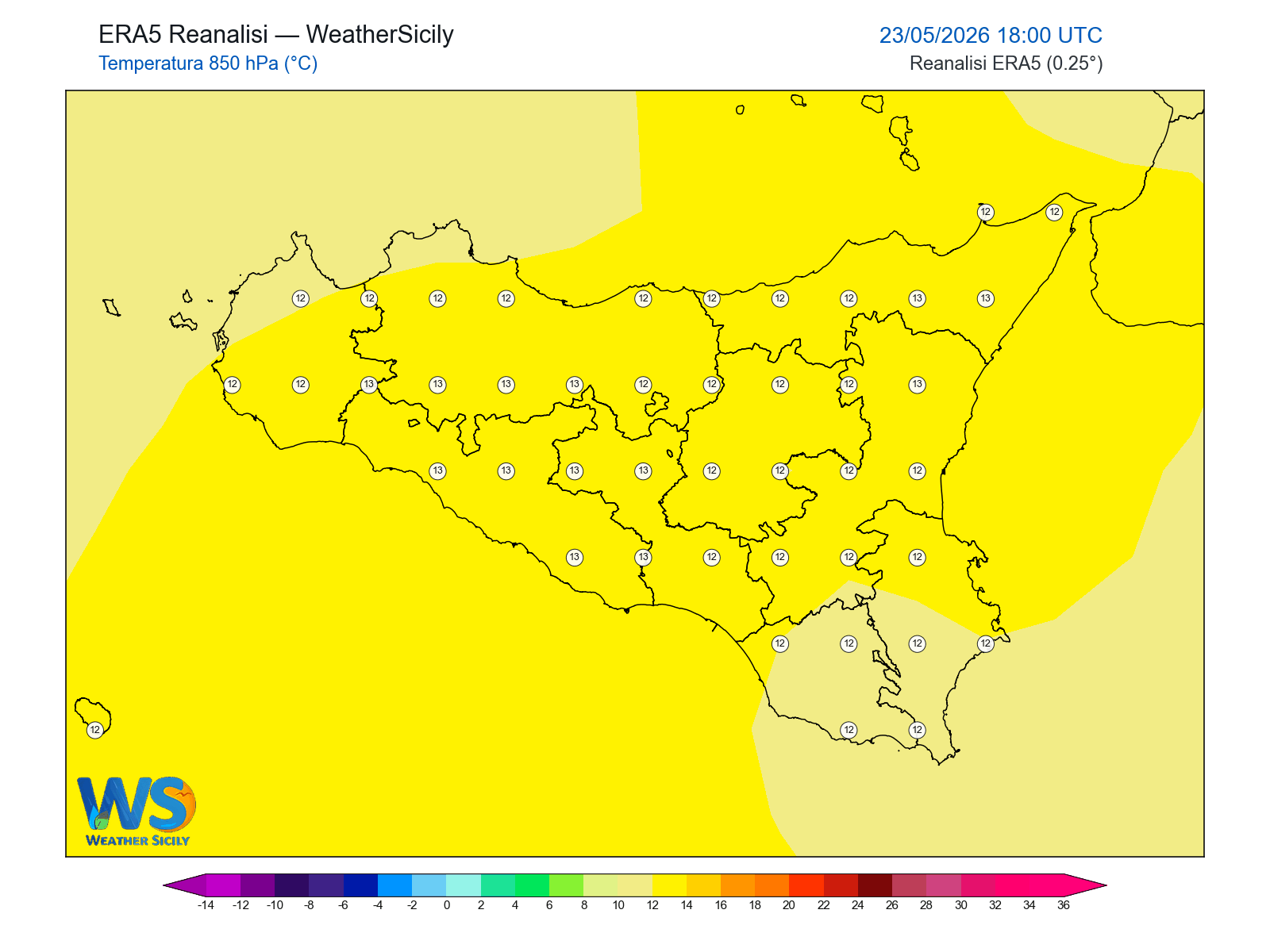 Temperatura a 850 hPa · 2026052318